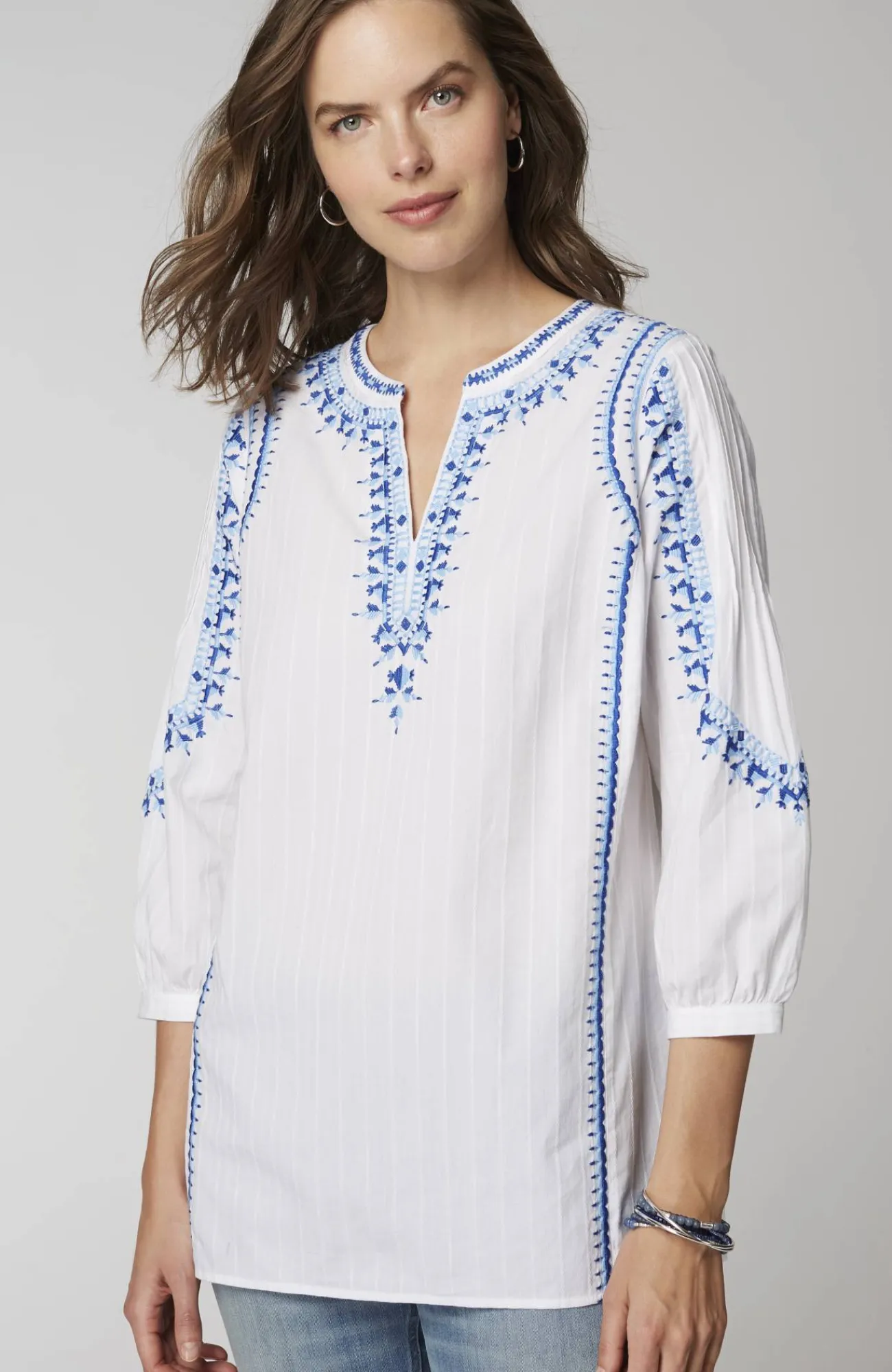 J.Jill Embroidered Textured Tunic White Multi Sale