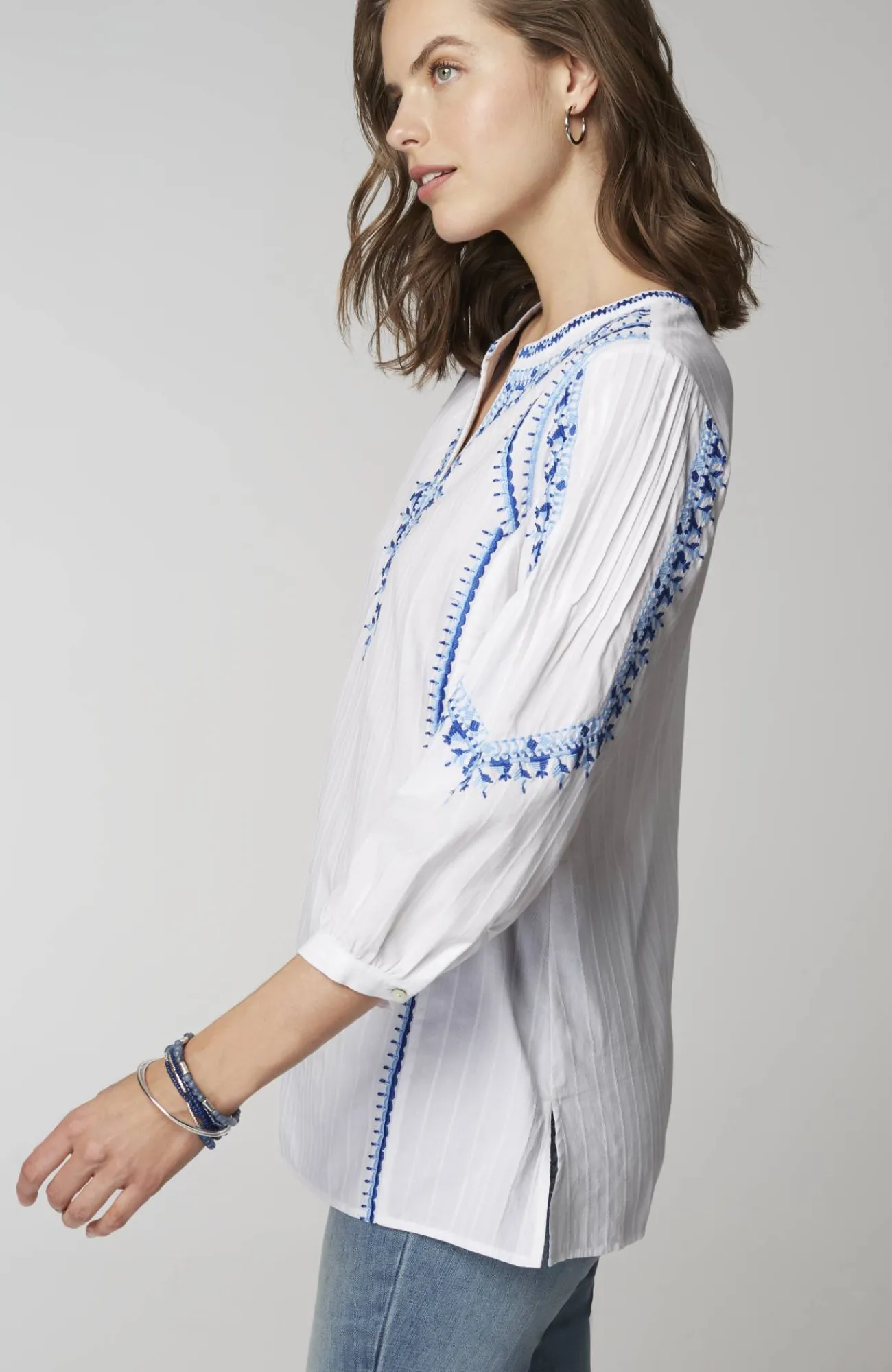 J.Jill Embroidered Textured Tunic White Multi Sale