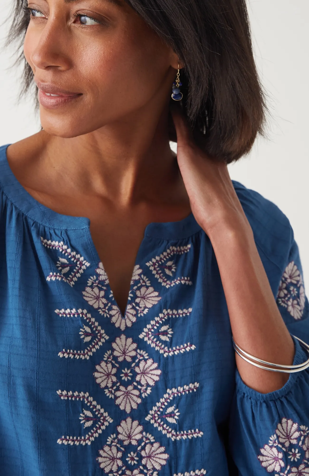 J.Jill Embroidered Textured-Cotton Top Coastline Multi Sale