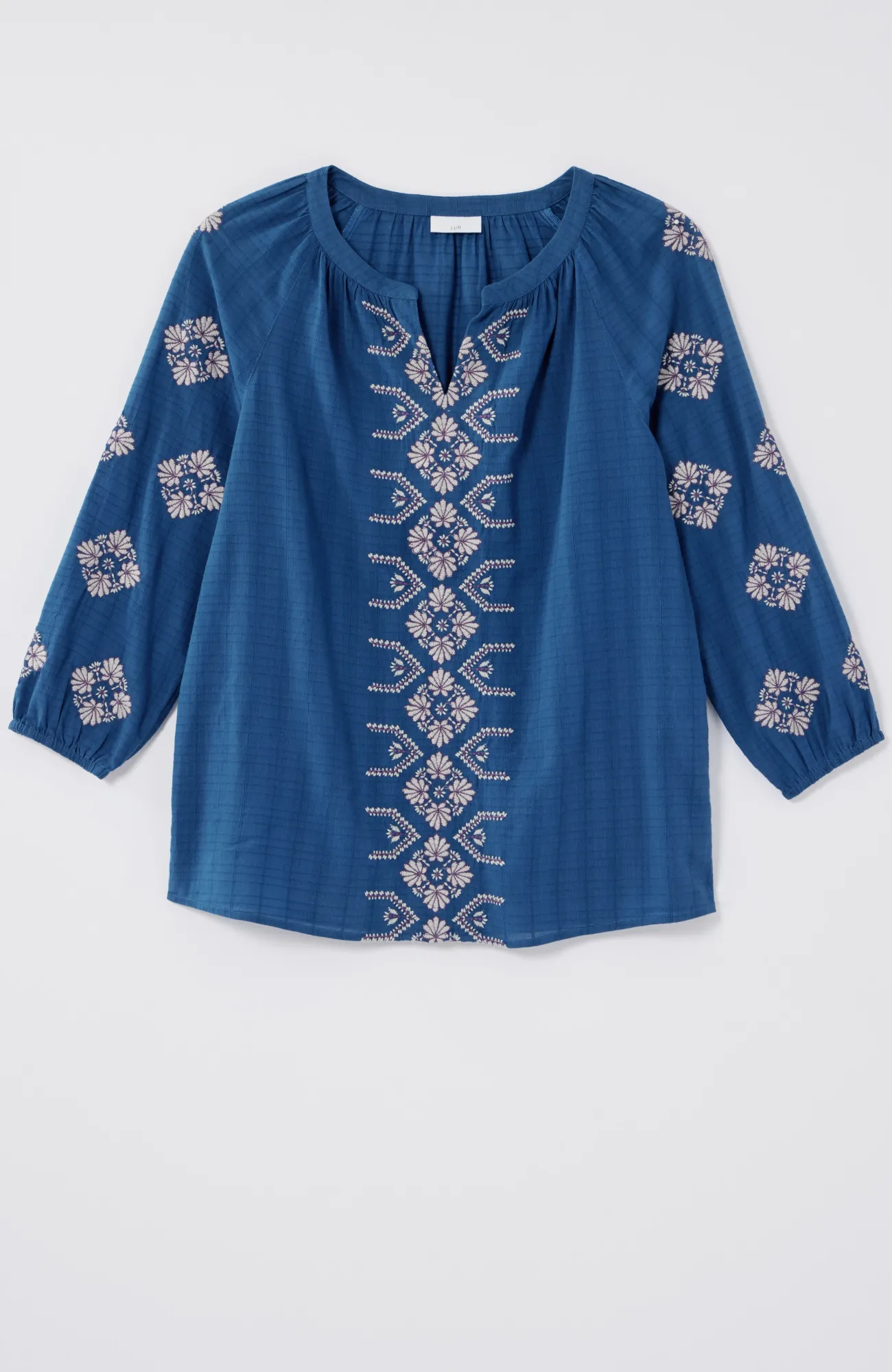 J.Jill Embroidered Textured-Cotton Top Coastline Multi Sale
