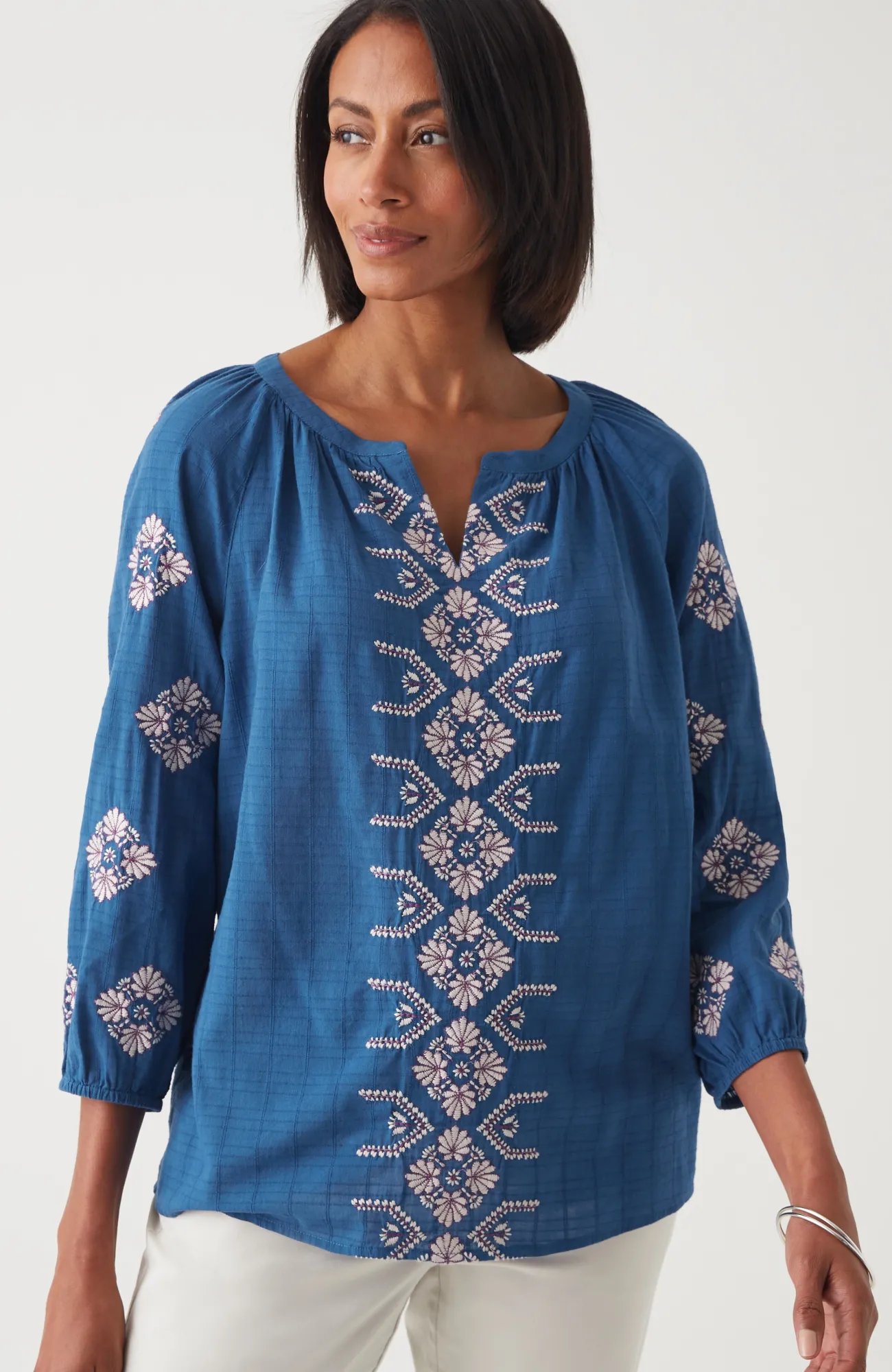 J.Jill Embroidered Textured-Cotton Top Coastline Multi Sale