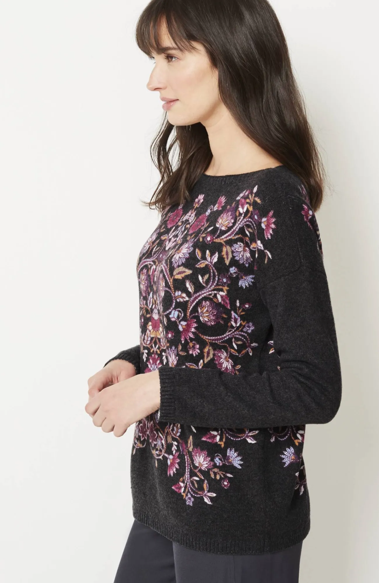J.Jill Enchanted Florals Sweater Greystone Placed Radiant Flowers Discount