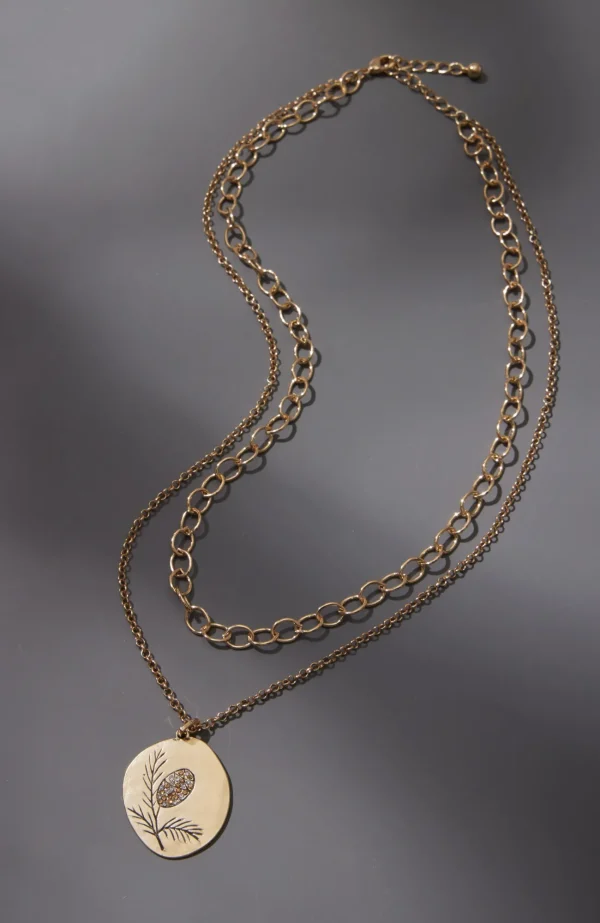 J.Jill Etched Pinecone Pendant Necklace Goldtone Best