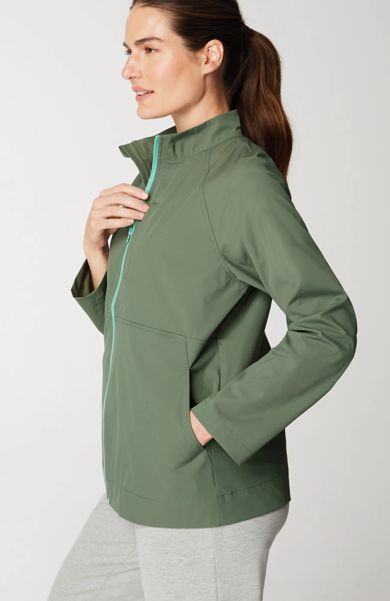 J.Jill Fit Contrasting-Zipper Jacket Ivy Green Shop