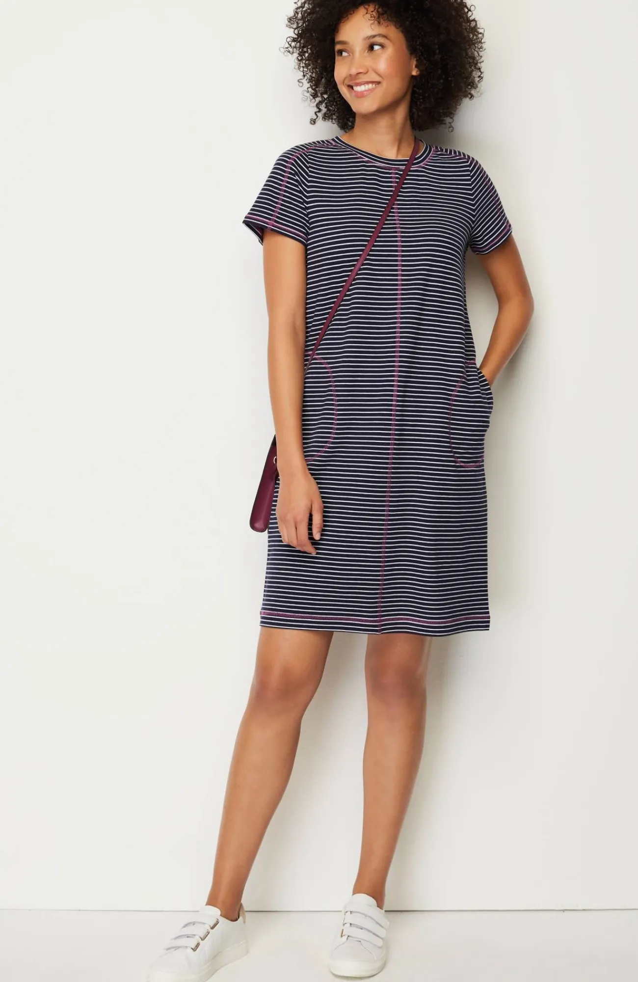 J.Jill Fit Elevate Terry Contrasting-Stitch Dress Navy Blue/white Store