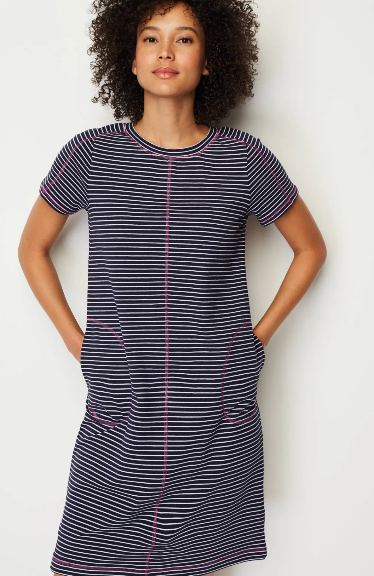 J.Jill Fit Elevate Terry Contrasting-Stitch Dress Navy Blue/white Store