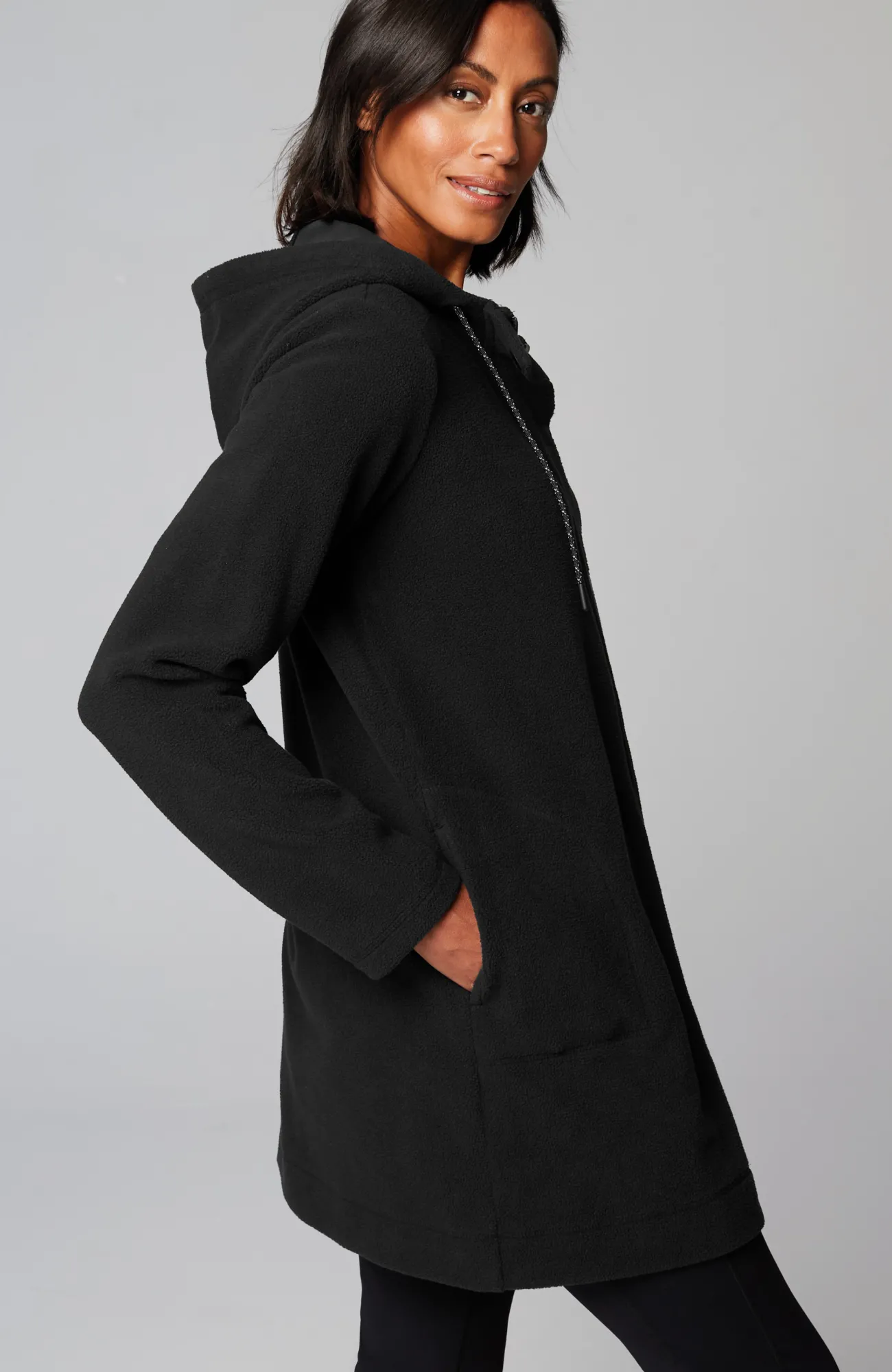 J.Jill Fit Fleece Snap-Front Hooded Jacket Black Shop