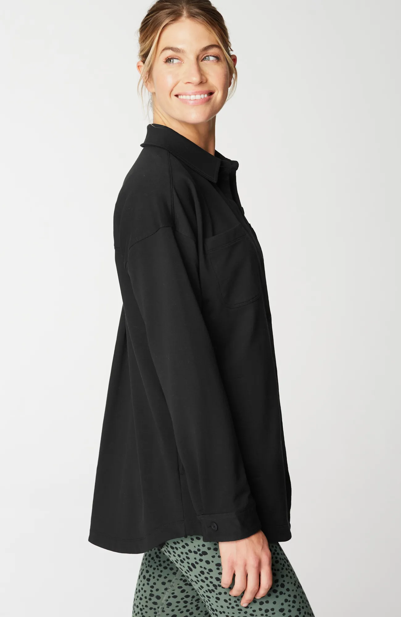 J.Jill Fit French Terry Button-Front Shirt Jacket Black Cheap
