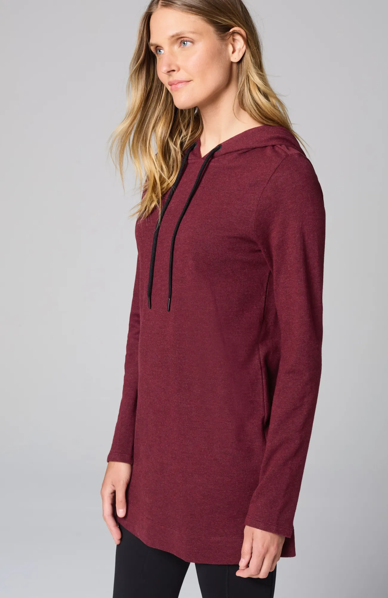 J.Jill Fit French Terry Side-Zip Hooded Tunic Burgundy Heather Online