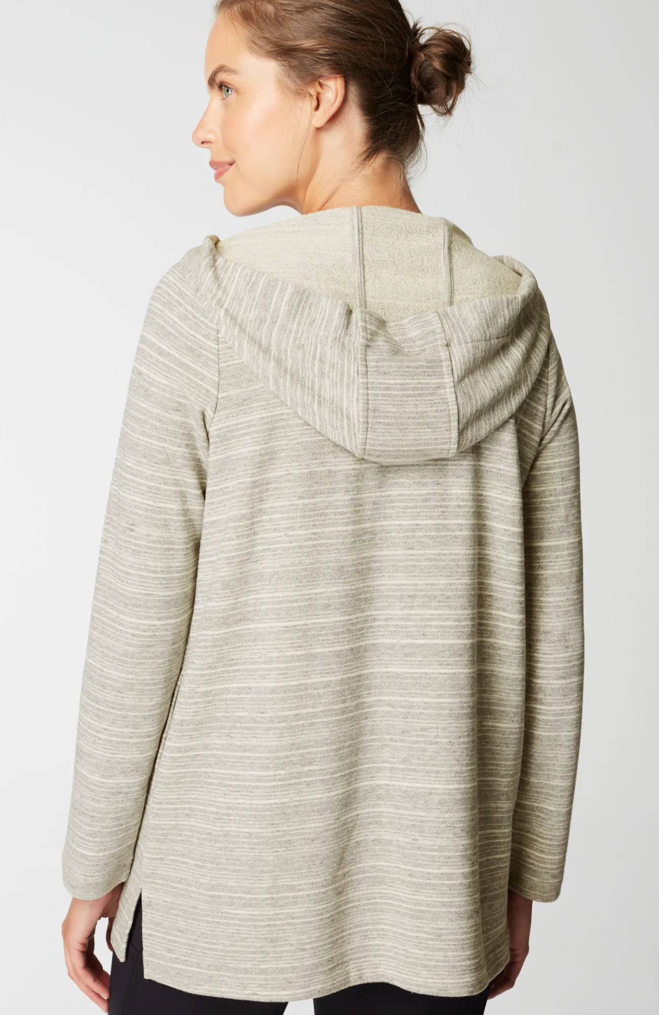 J.Jill Fit Heathered-Stripes Hooded Tunic Medium Grey Heather Multi Hot