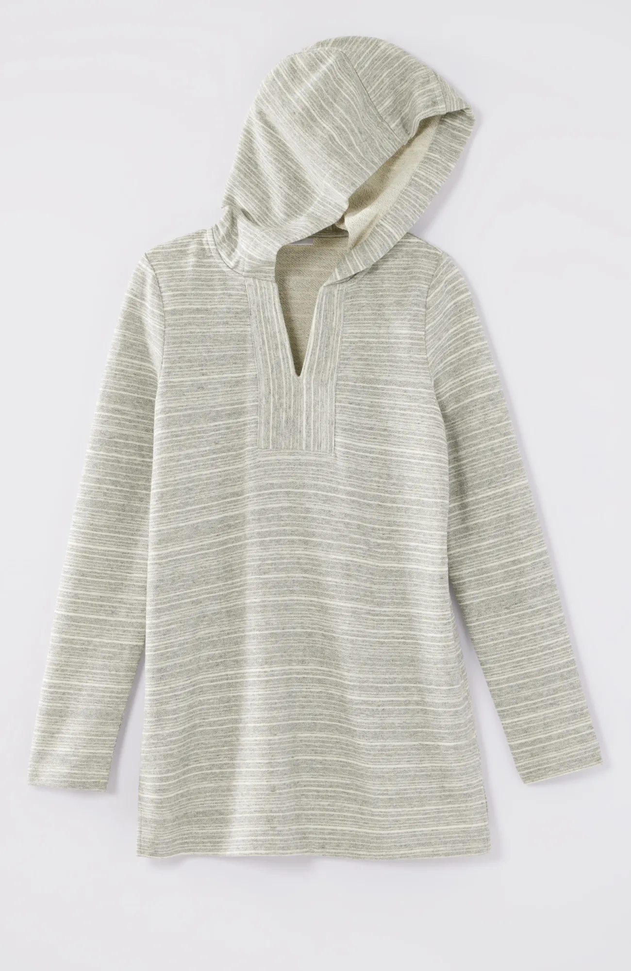 J.Jill Fit Heathered-Stripes Hooded Tunic Medium Grey Heather Multi Hot