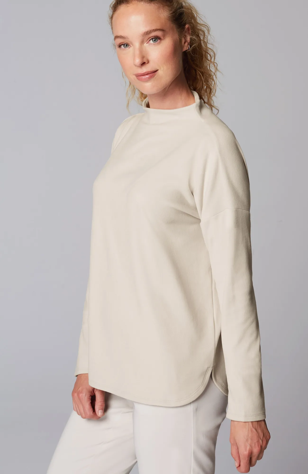 J.Jill Fit Microfleece Funnel-Neck Top Glacier Grey Store