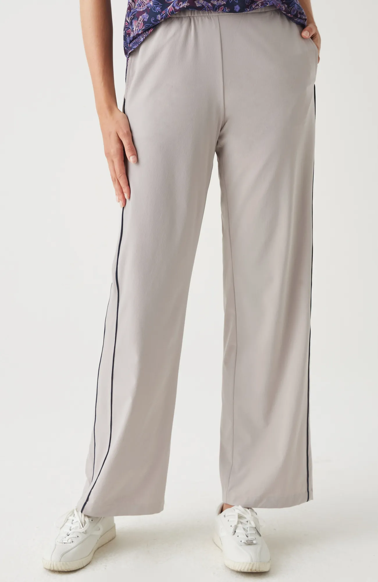 J.Jill Fit On-The-Go Piped Wide-Leg Pants Weimaraner/navy Blue Cheap