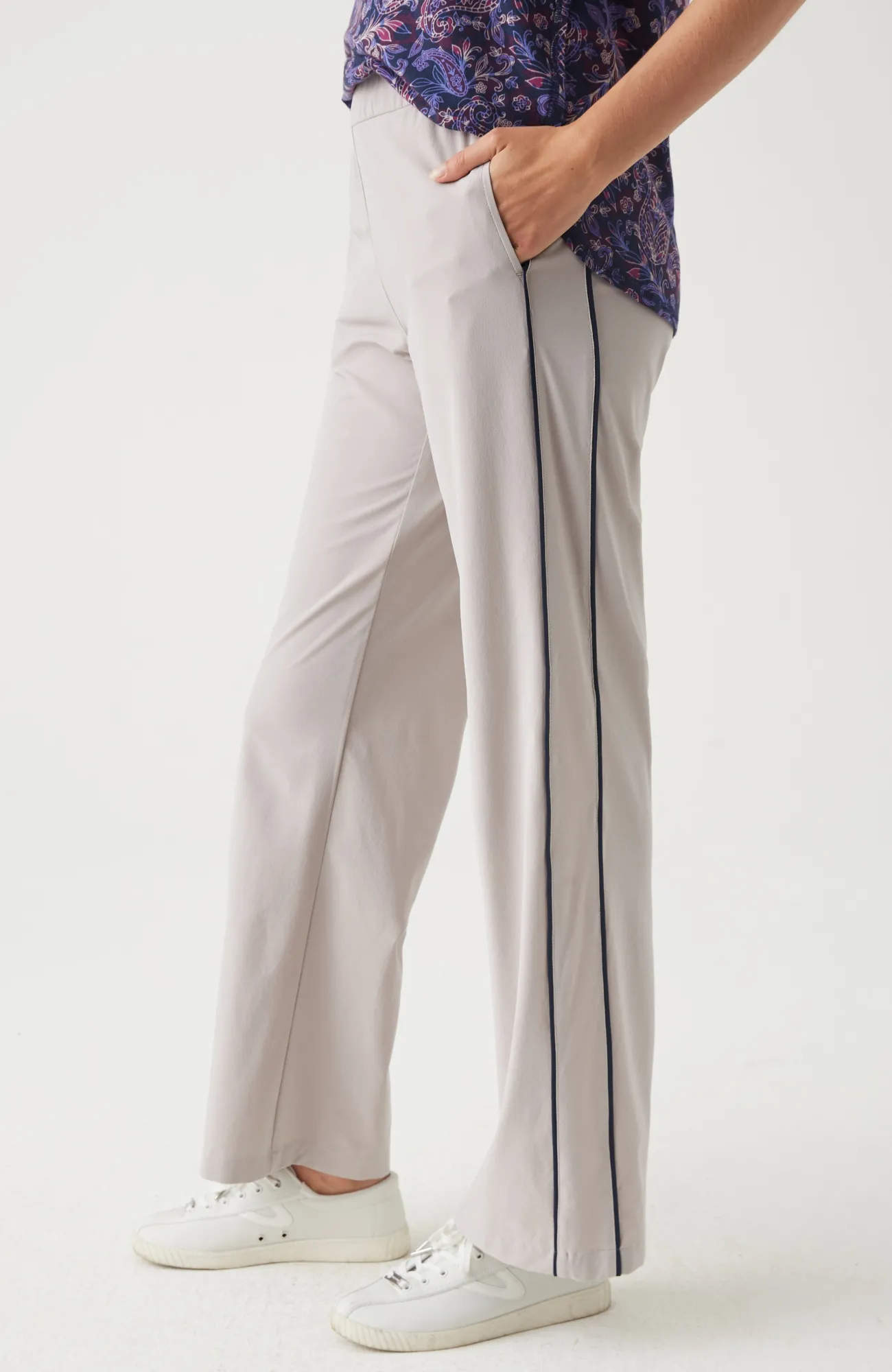 J.Jill Fit On-The-Go Piped Wide-Leg Pants Weimaraner/navy Blue Cheap