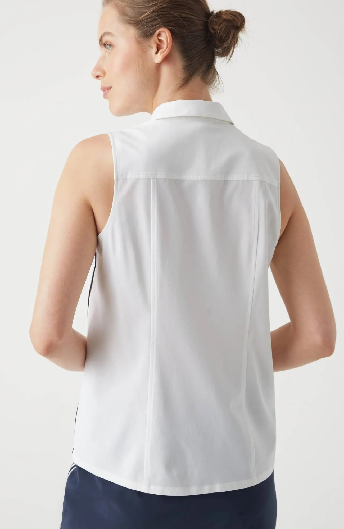 J.Jill Fit On-The-Go Snap Polo White/navy Blue Online