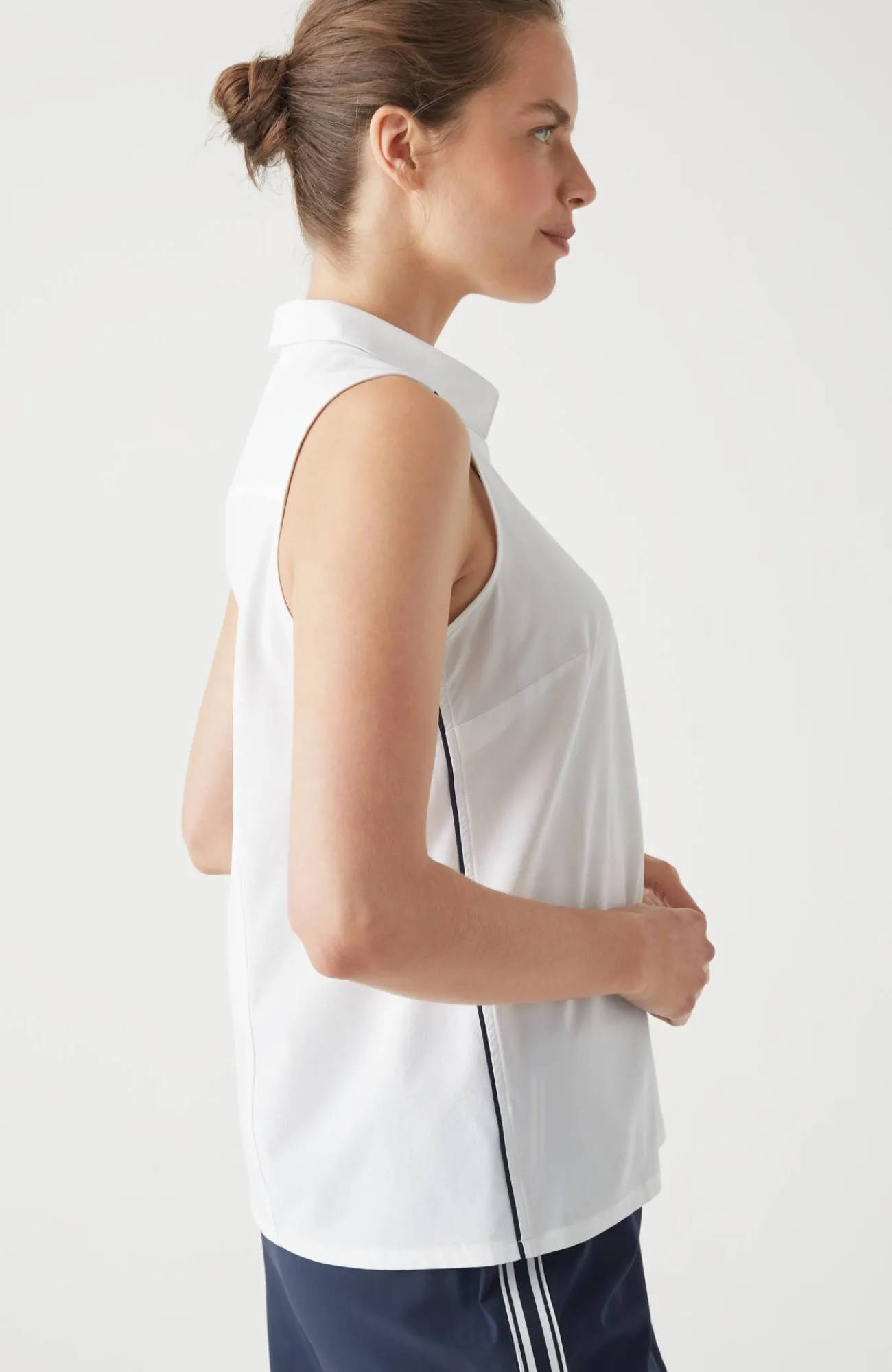 J.Jill Fit On-The-Go Snap Polo White/navy Blue Online