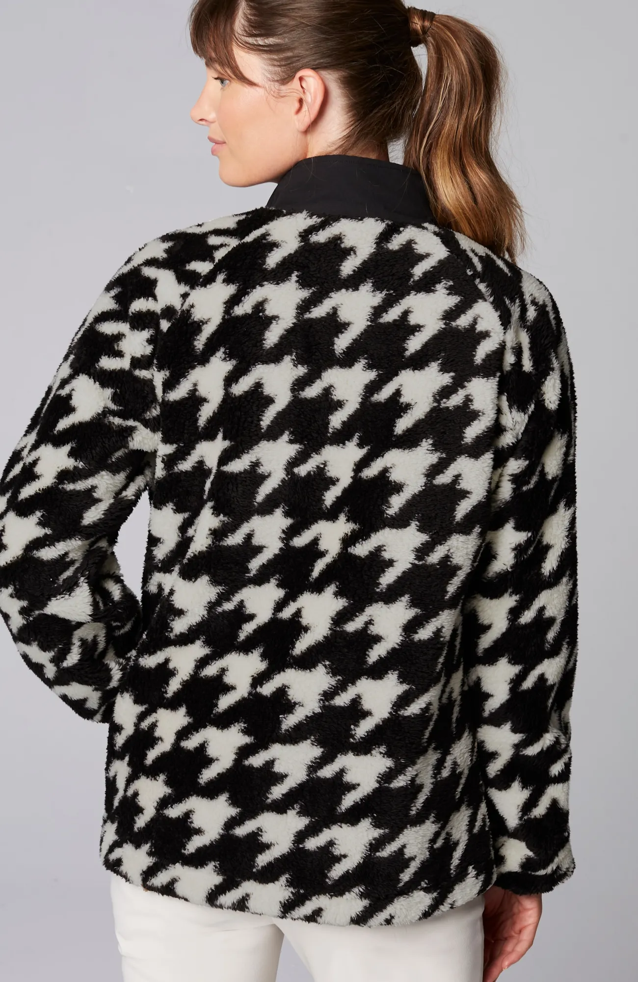 J.Jill Fit Plush Sherpa Jacket Black Giant Houndstooth Sale