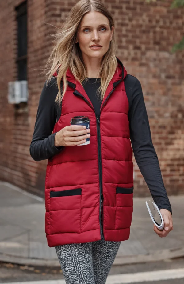 J.Jill Fit Rib-Trimmed Hooded Puffer Vest Scarlet Flash Sale