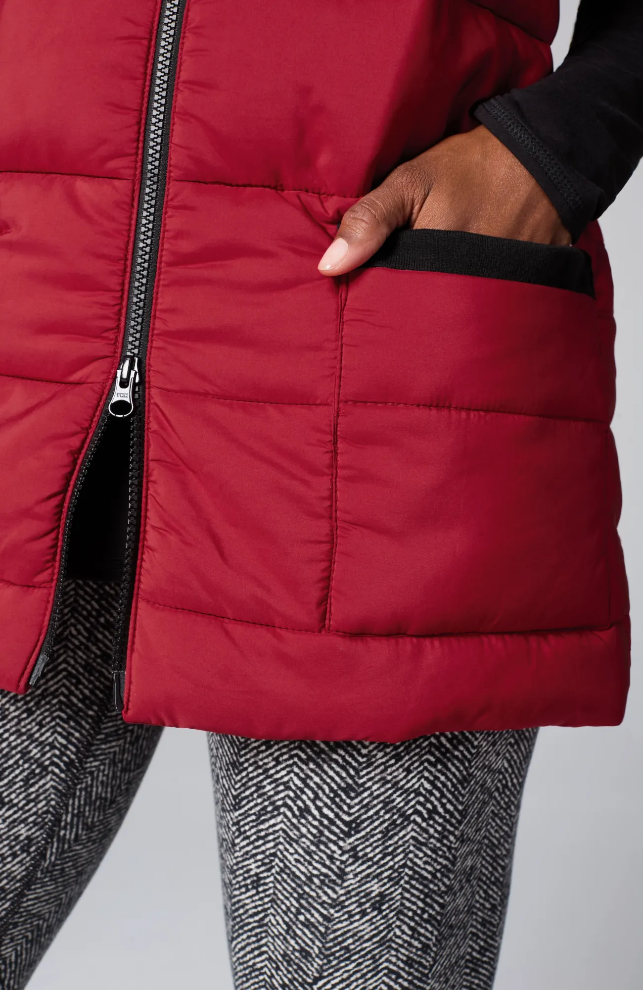 J.Jill Fit Rib-Trimmed Hooded Puffer Vest Scarlet Flash Sale