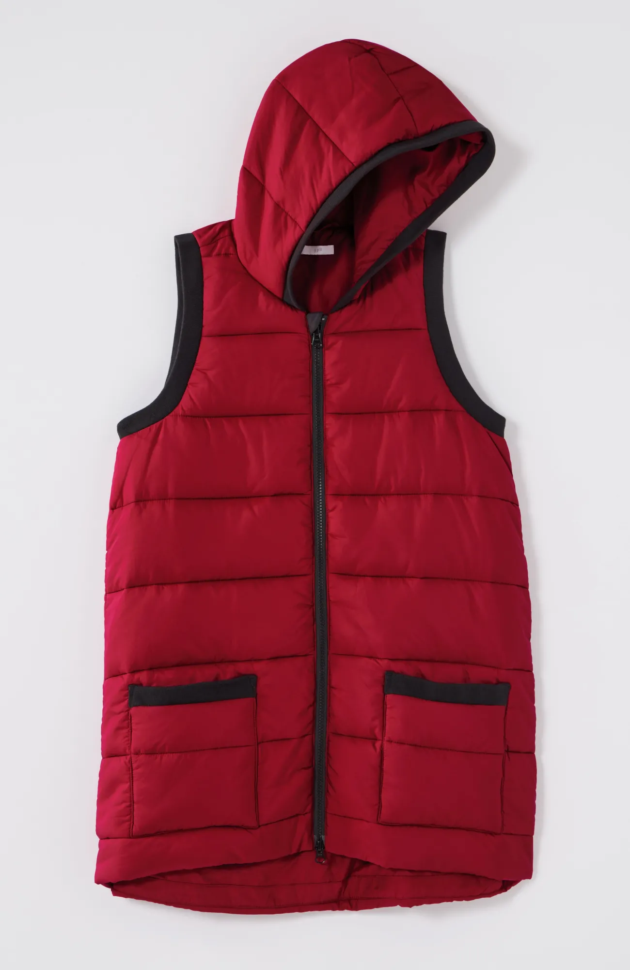 J.Jill Fit Rib-Trimmed Hooded Puffer Vest Scarlet Flash Sale