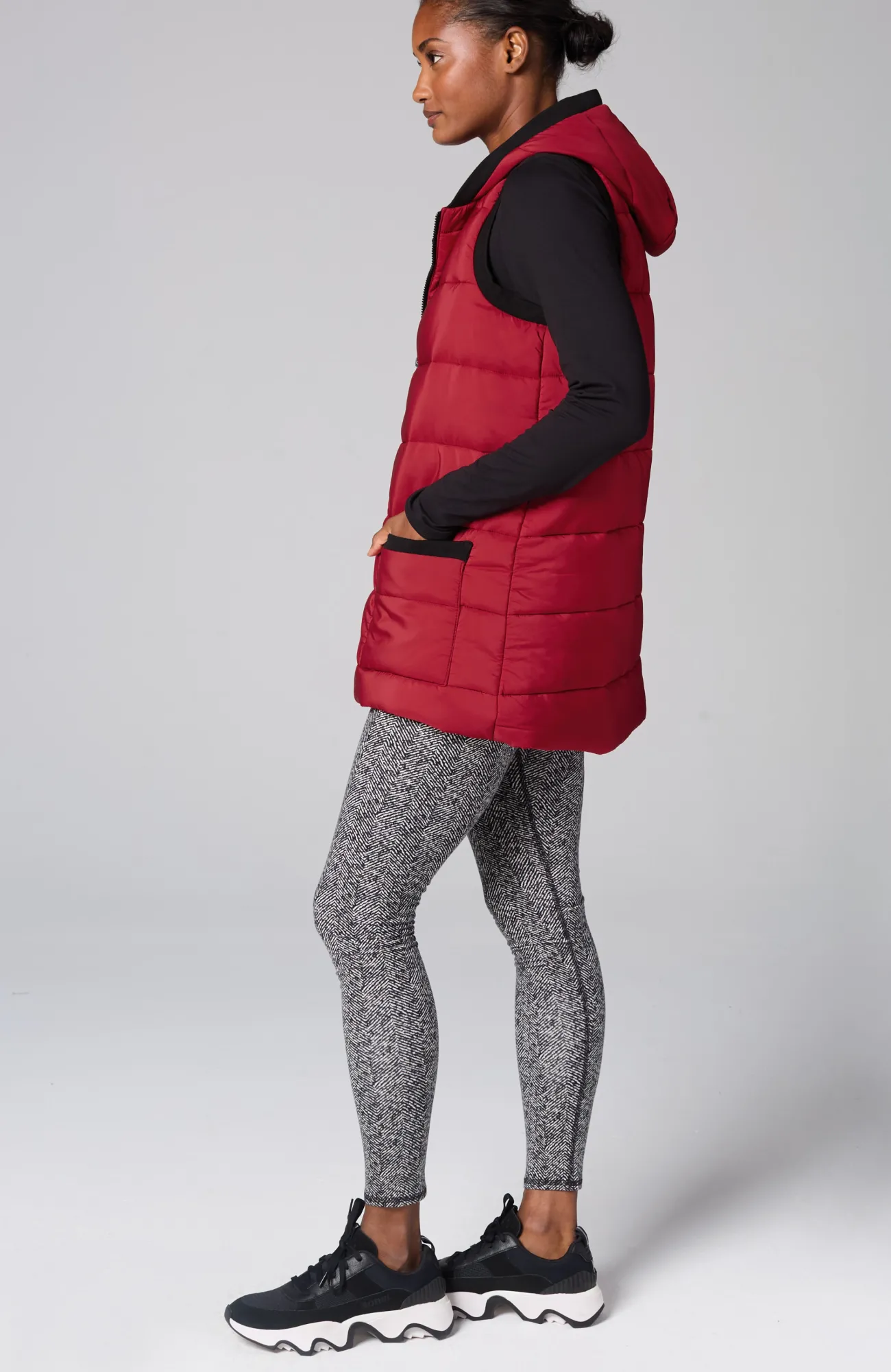 J.Jill Fit Rib-Trimmed Hooded Puffer Vest Scarlet Flash Sale