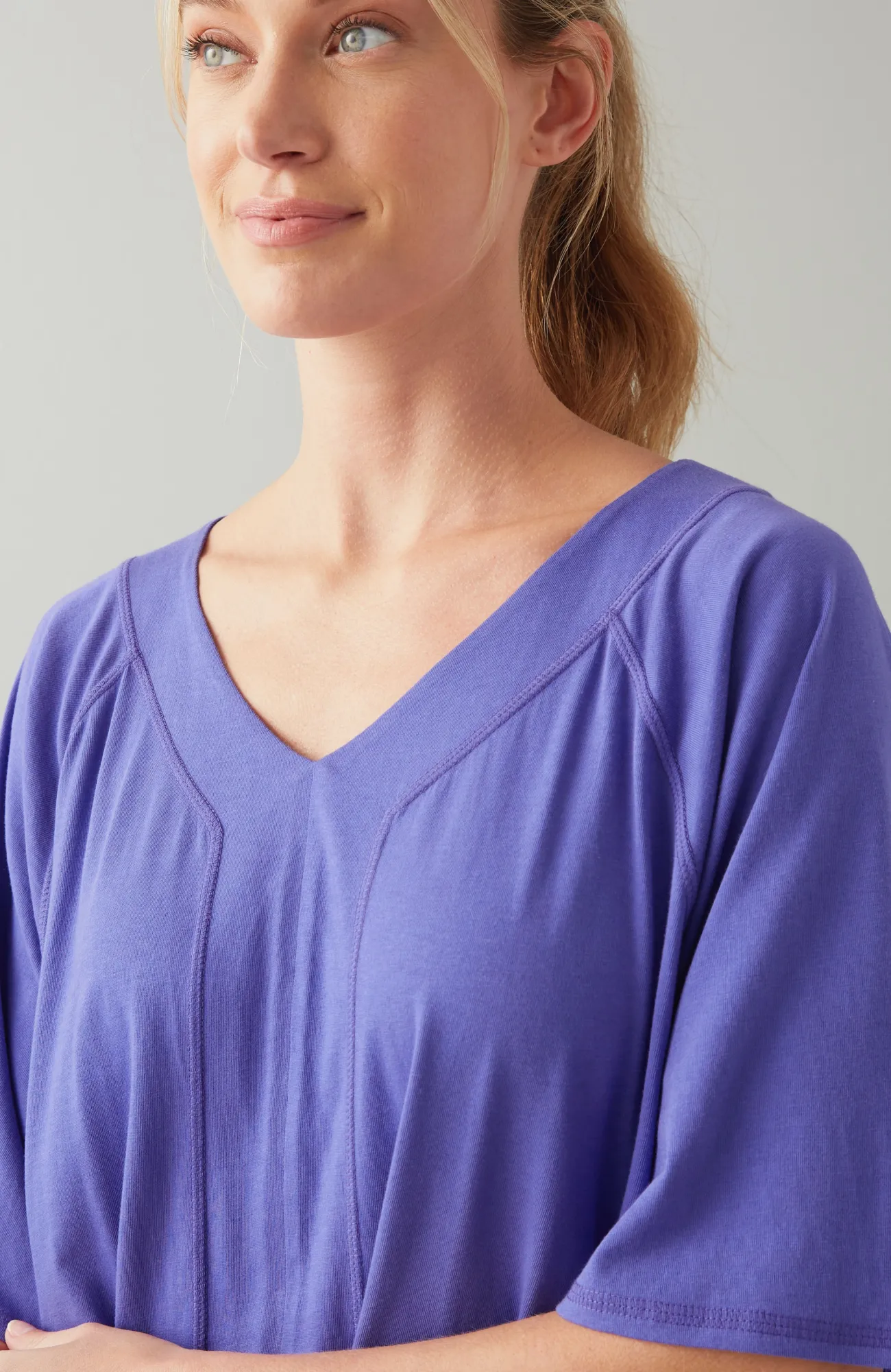 J.Jill Fit Seamed V-Neck Tee Blue Orchid Flash Sale