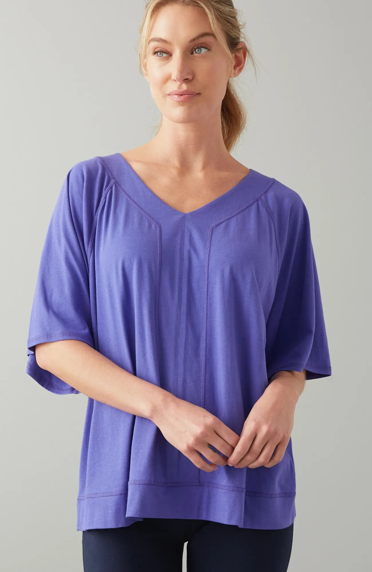 J.Jill Fit Seamed V-Neck Tee Blue Orchid Flash Sale