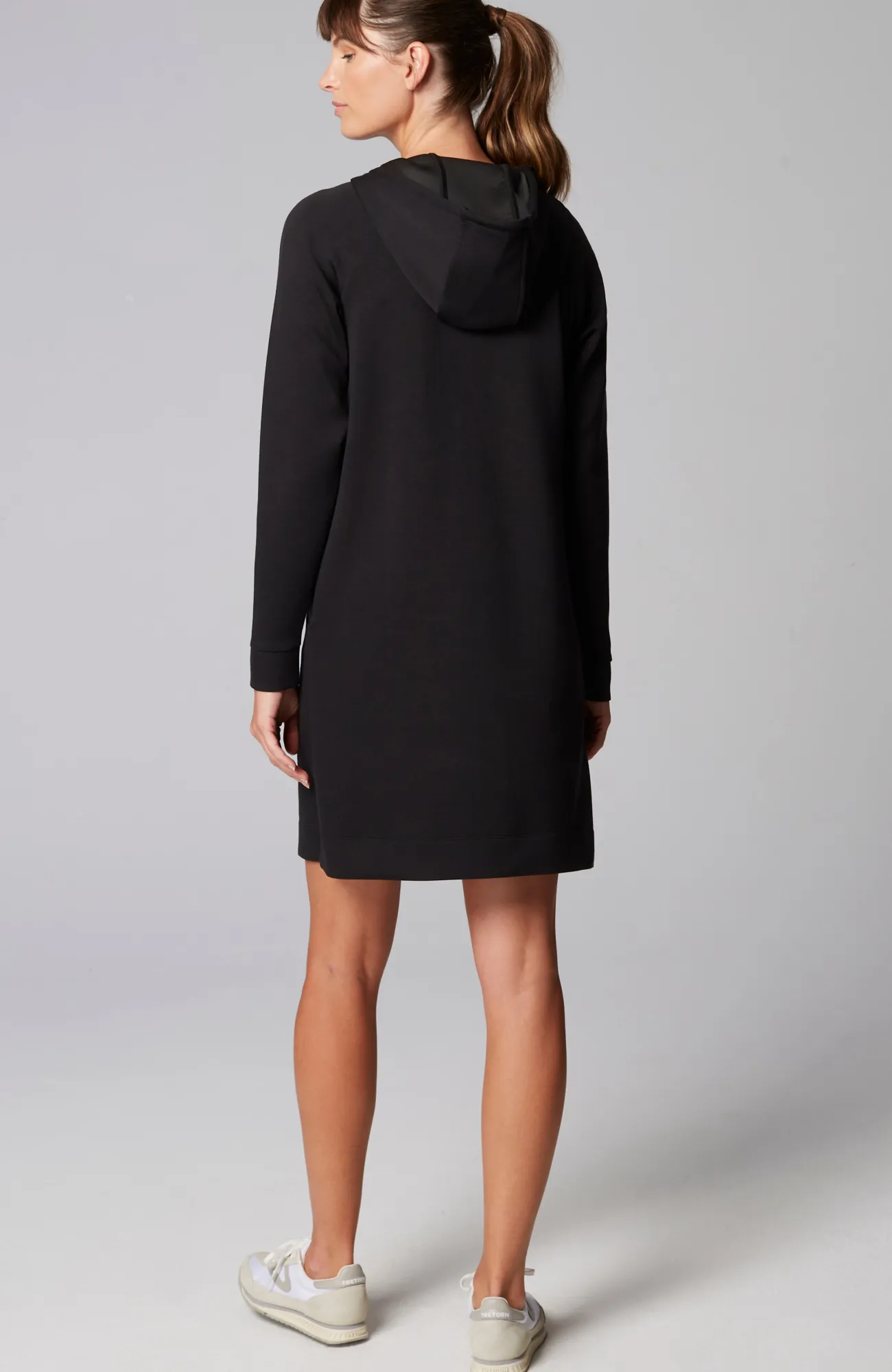 J.Jill Fit Sleek Double-Knit Hooded Piped Dress Black/smokey Cream Best