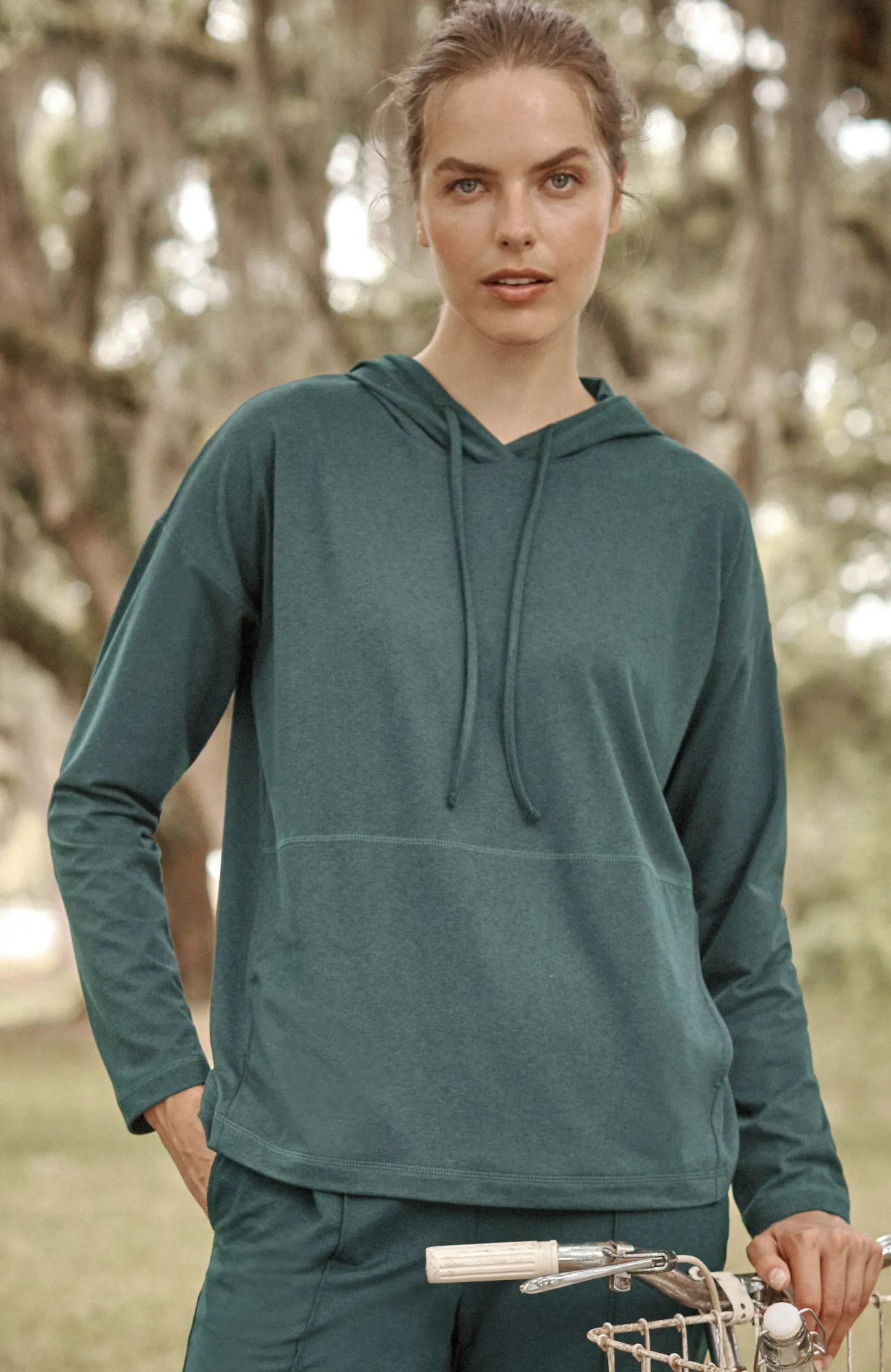J.Jill Fit Supreme Stretch Seamed Hoodie Pine Multi Hot