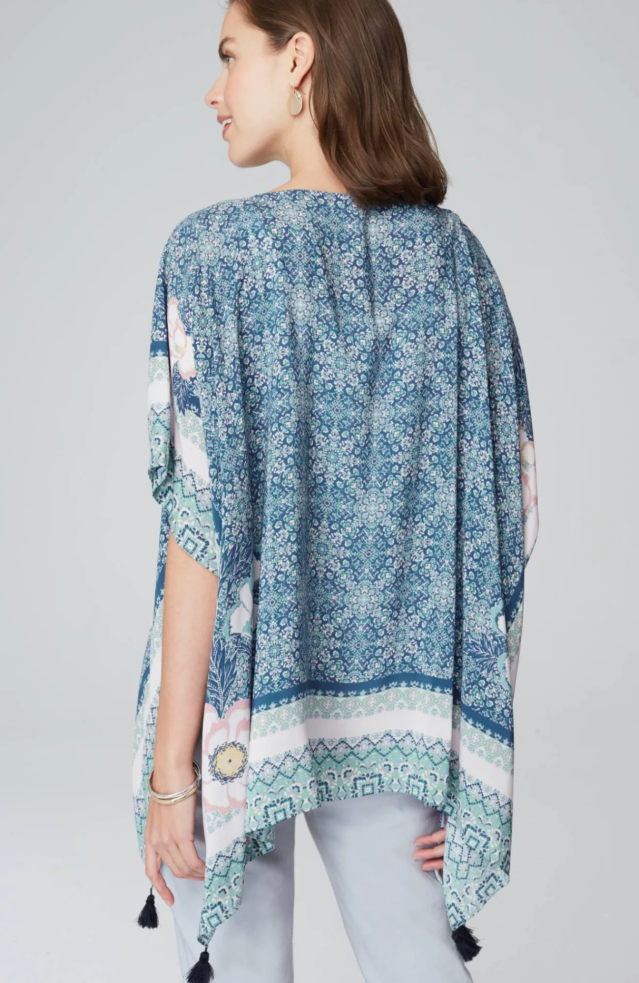 J.Jill Floral Medallion Poncho Deep Sea Multi Sale