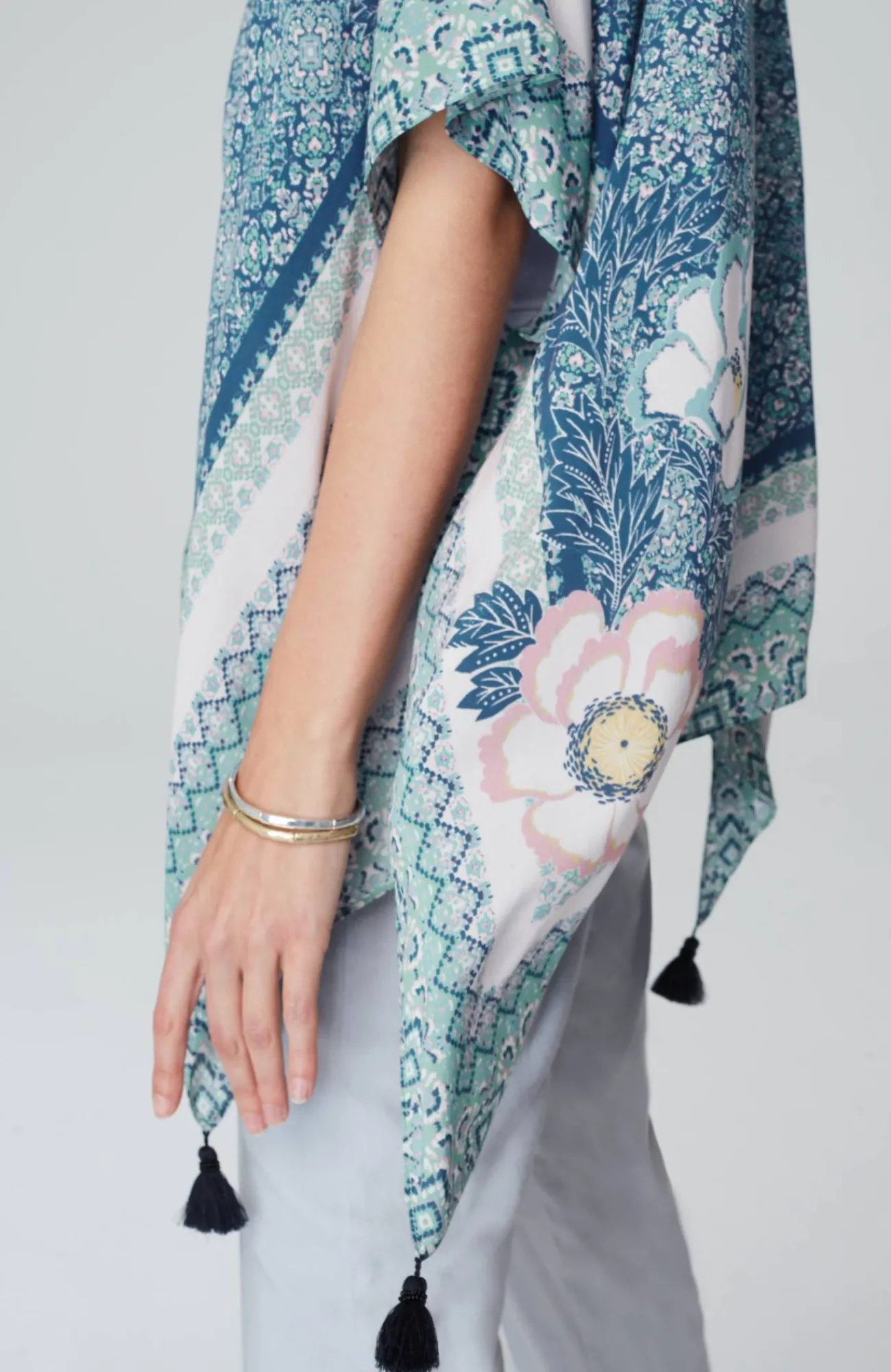 J.Jill Floral Medallion Poncho Deep Sea Multi Sale