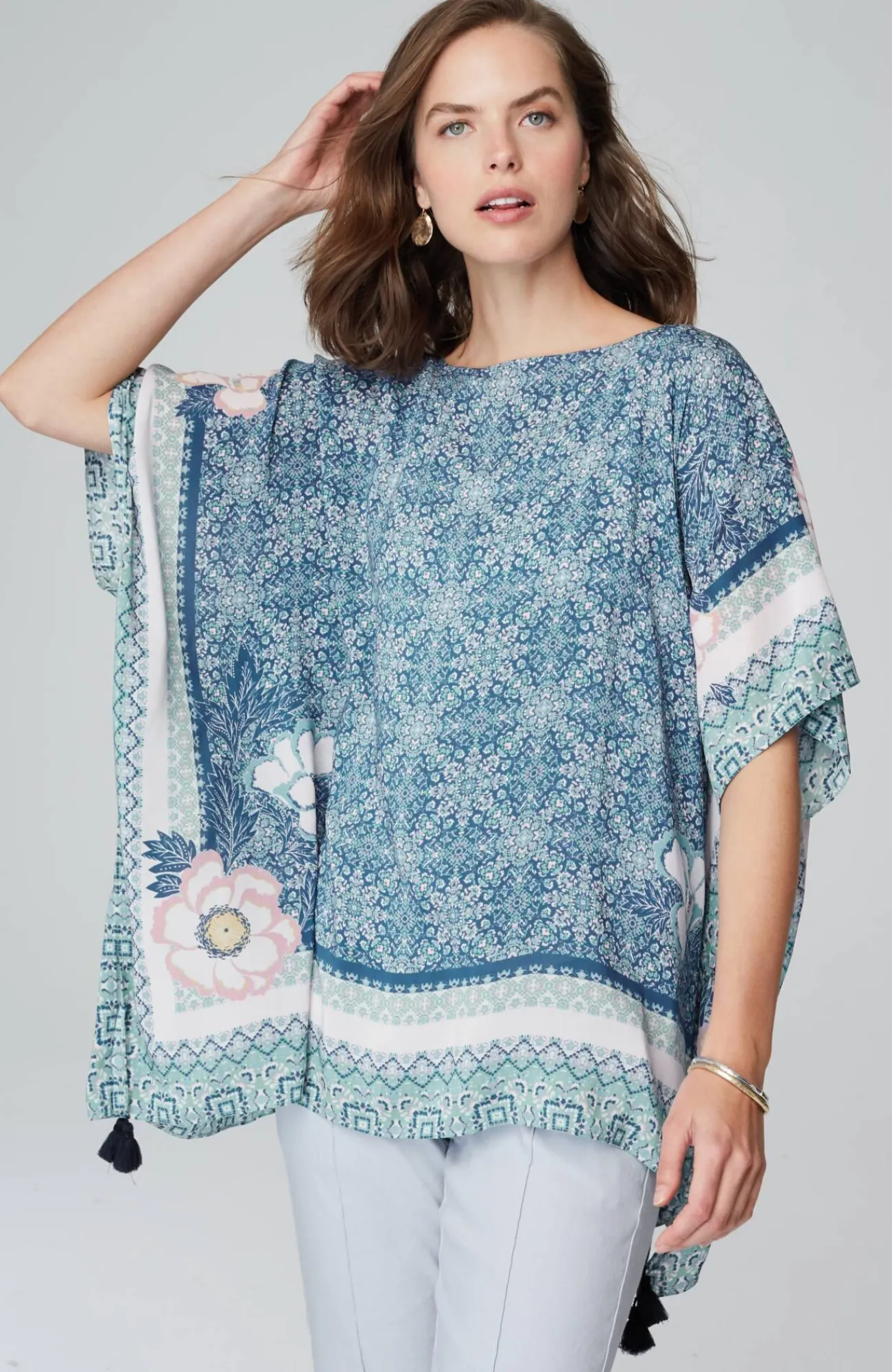 J.Jill Floral Medallion Poncho Deep Sea Multi Sale