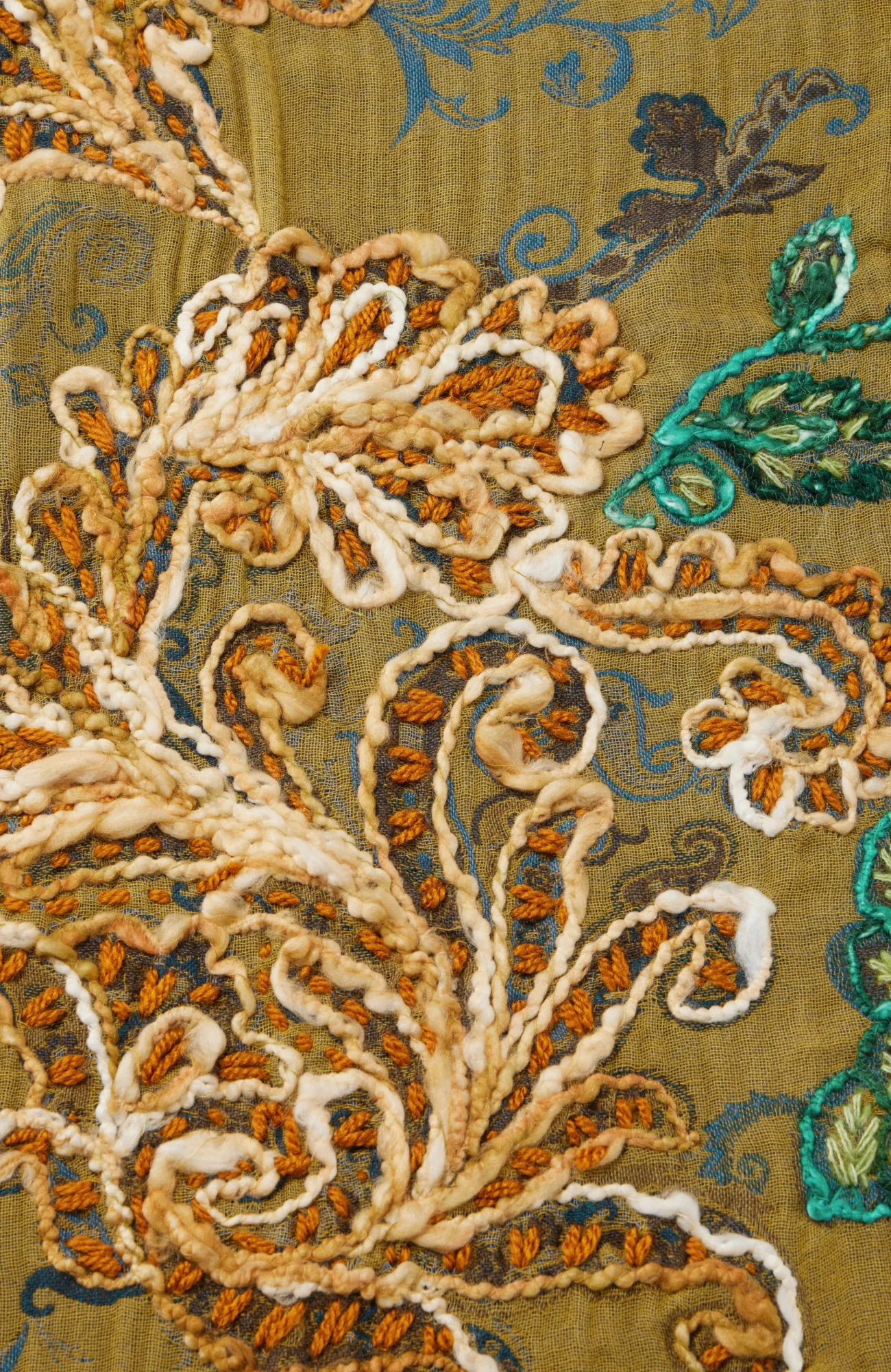 J.Jill Floral-Embroidered Triangle Scarf Light Oat Multi Best