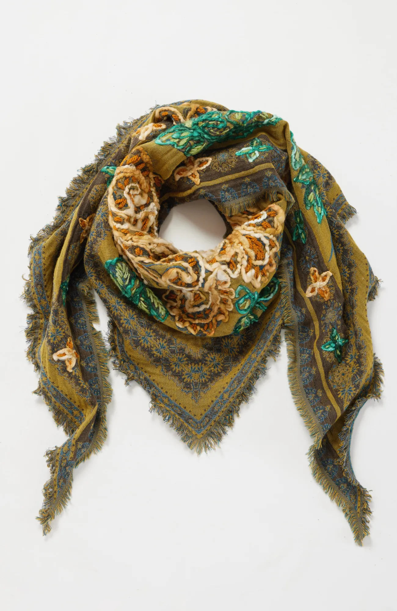 J.Jill Floral-Embroidered Triangle Scarf Light Oat Multi Best