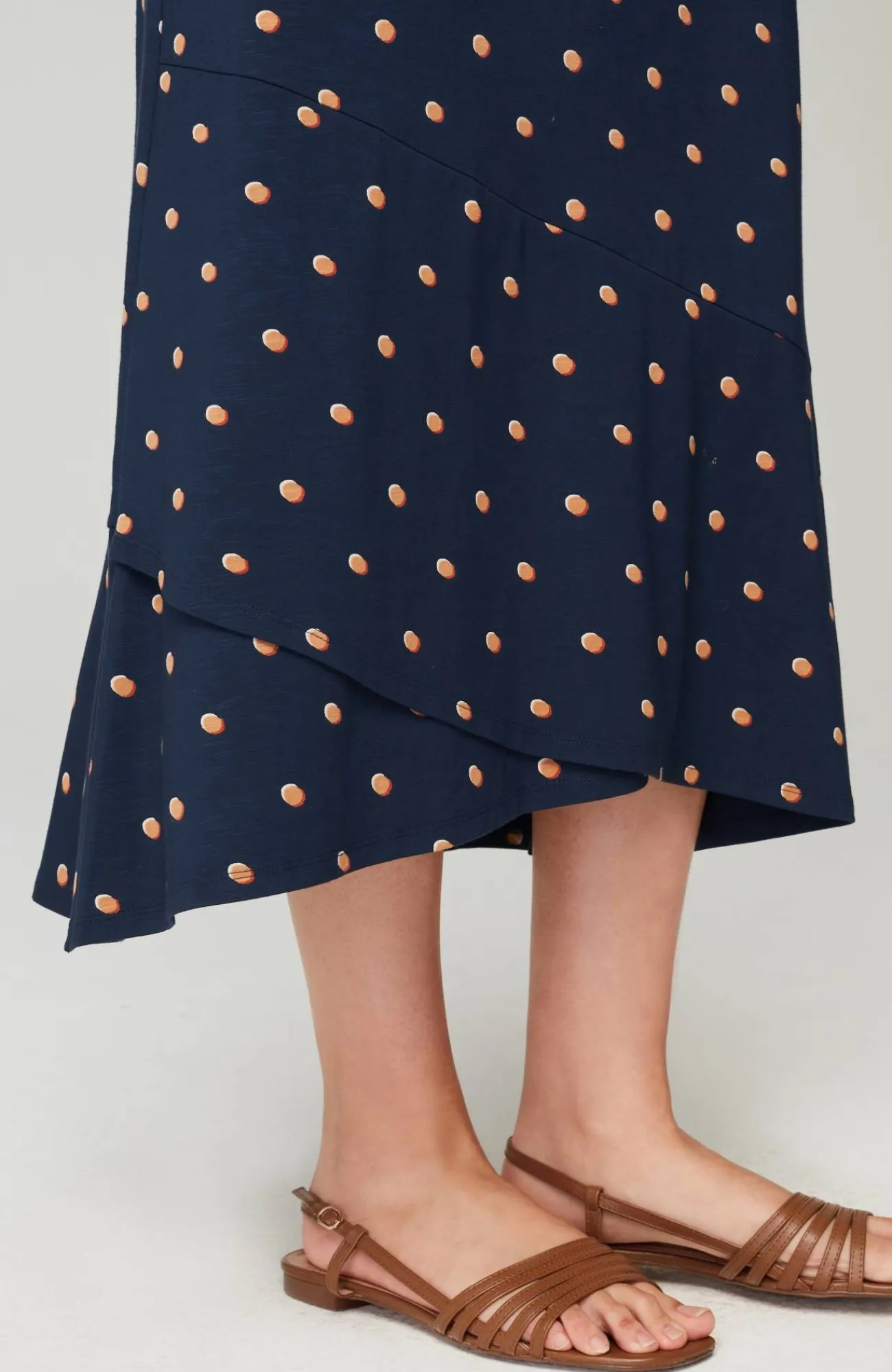 J.Jill Flounced-Hem Midi Dress Navy Blue Button Dot Cheap