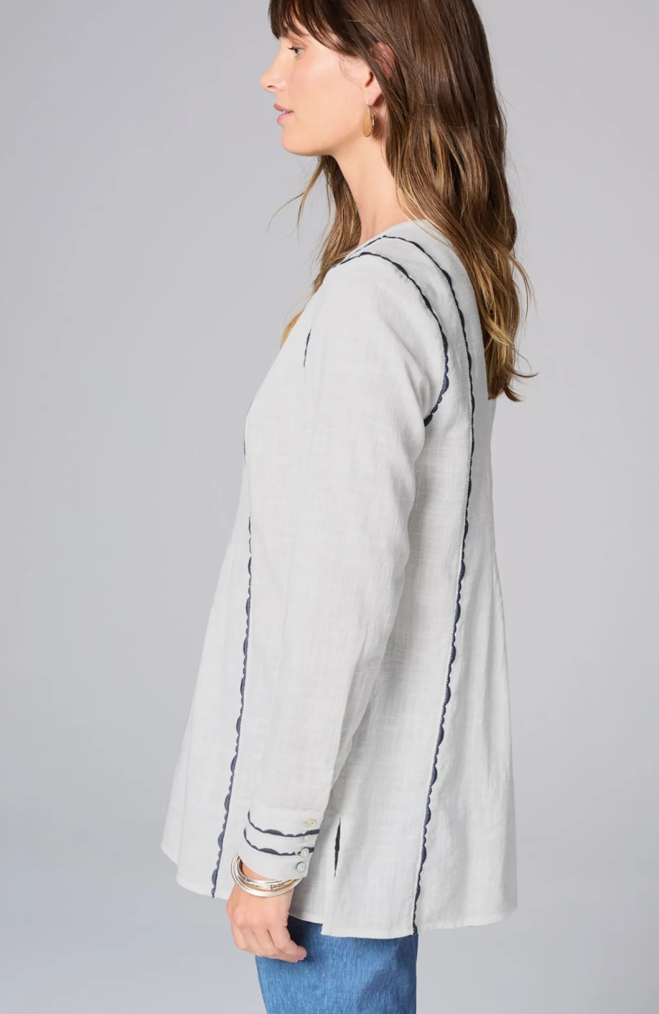 J.Jill Geometric Embroidered Tunic Cream/blue Best Sale