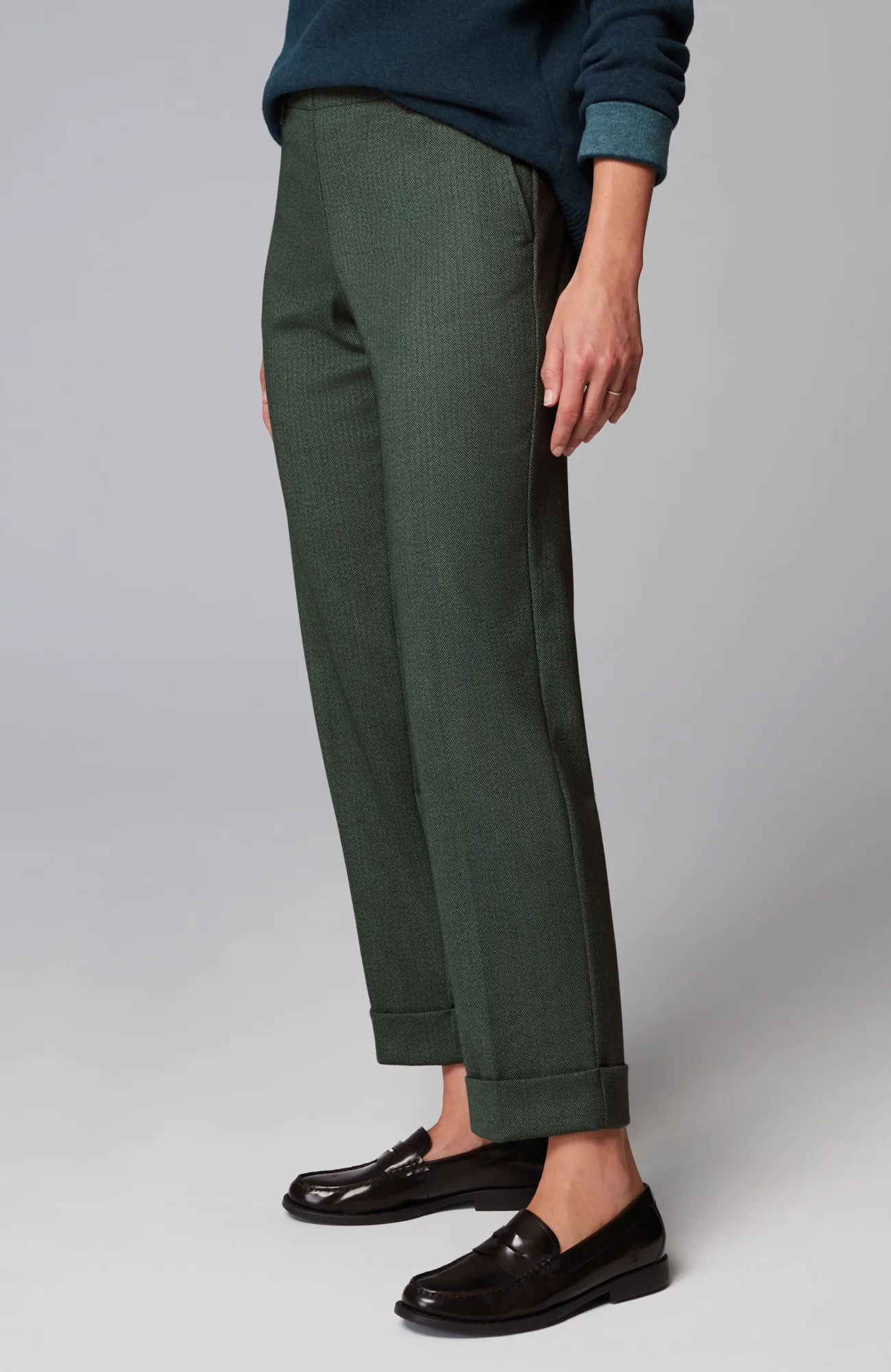 J.Jill Herringbone Cuffed Pull-On Pants Dark Teal Multi Cheap