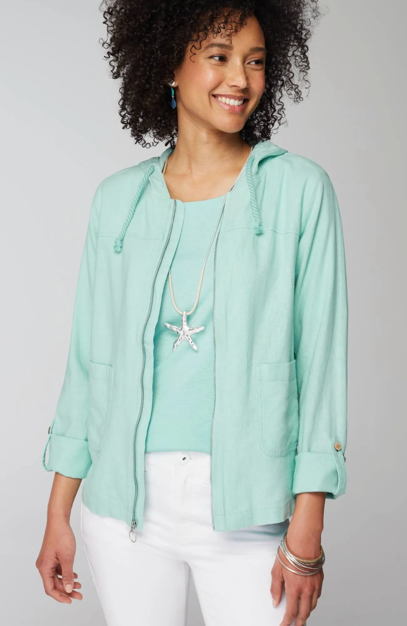 J.Jill Hooded Tab-Sleeve Jacket Flash Sale