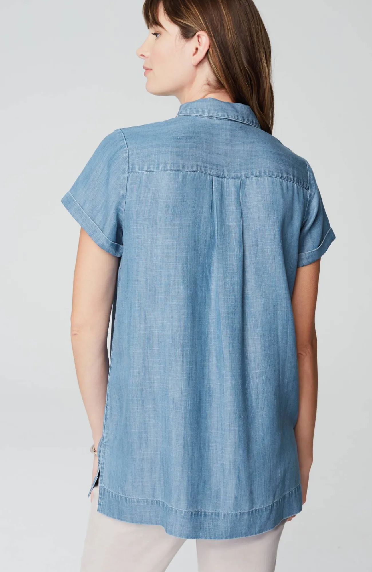J.Jill Indigo Button-Front A-Line Tunic Coral Sea Wash Hot