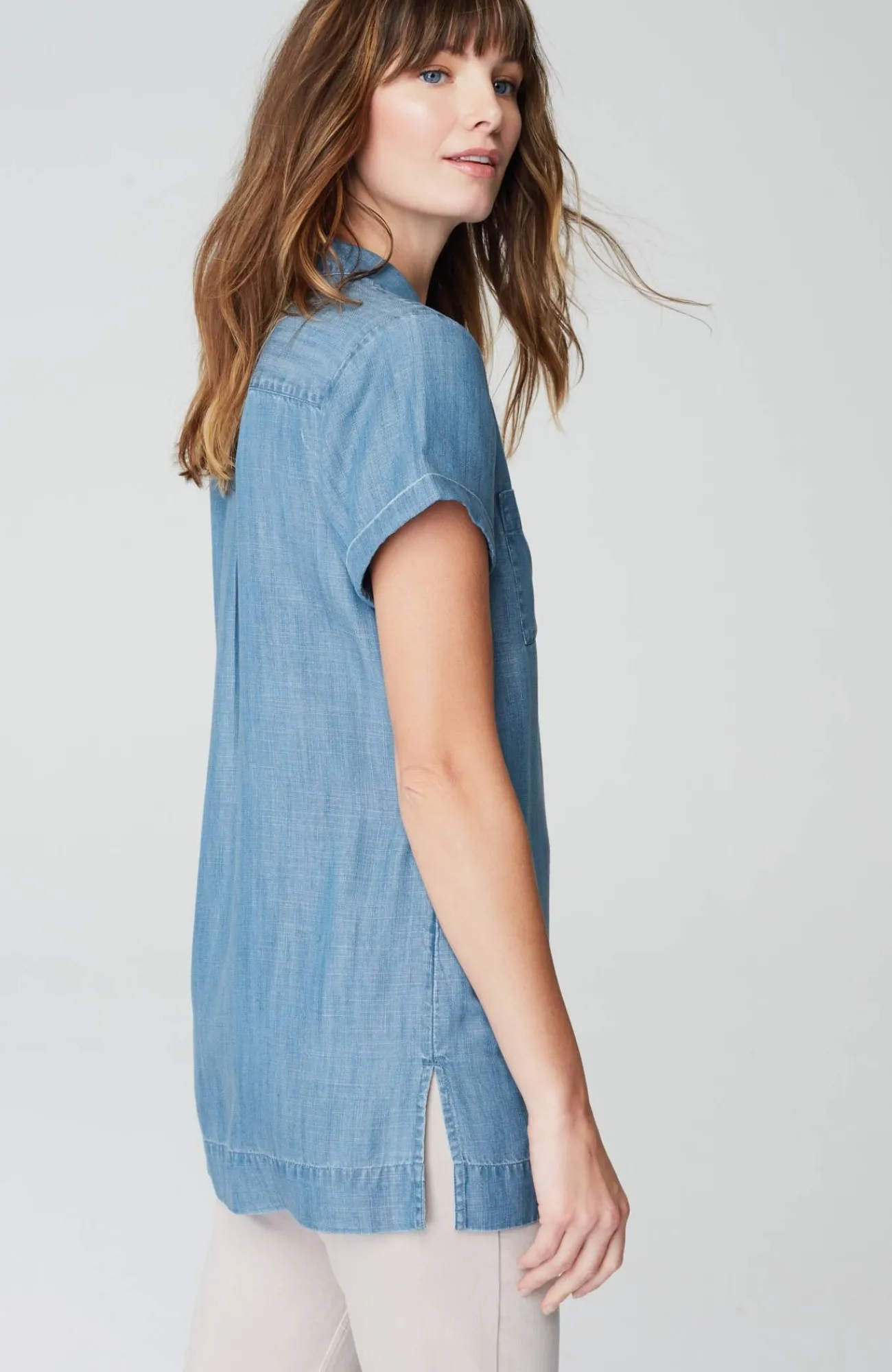 J.Jill Indigo Button-Front A-Line Tunic Coral Sea Wash Hot