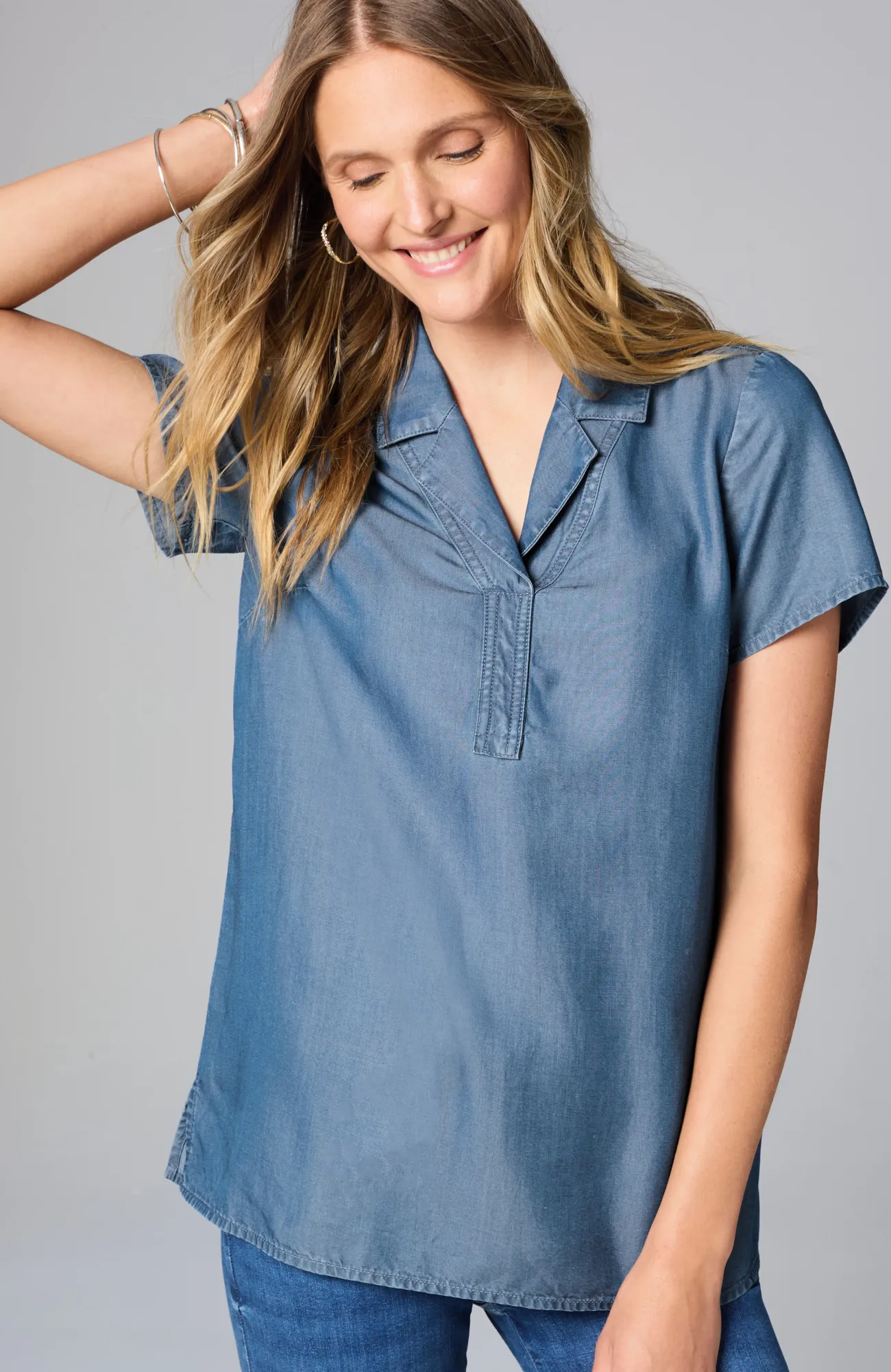 J.Jill Indigo Collared Top Ocean Point Wash Discount