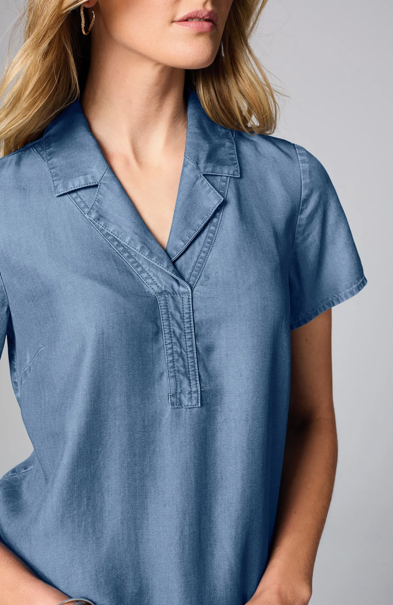 J.Jill Indigo Collared Top Ocean Point Wash Discount