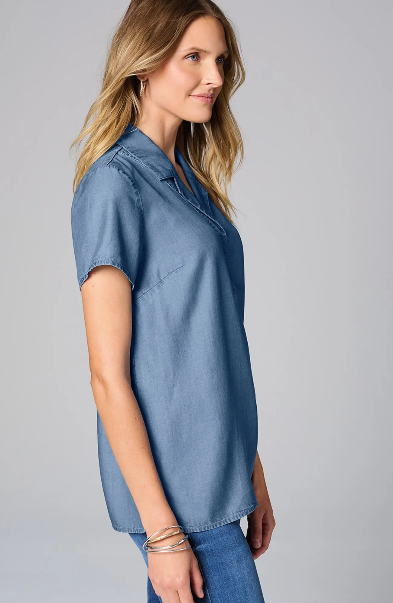 J.Jill Indigo Collared Top Ocean Point Wash Discount