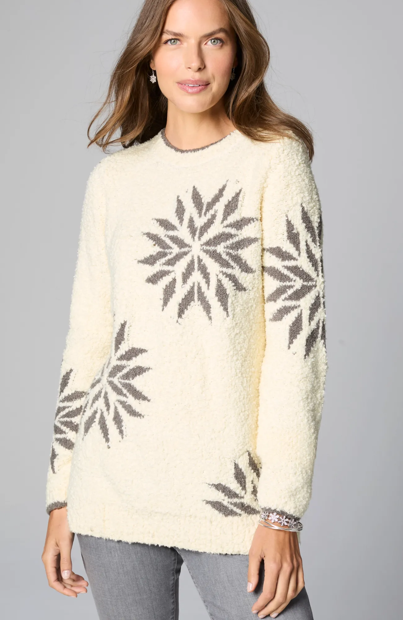 J.Jill Intarsia Snowflake Sweater Cream/ash Cheap