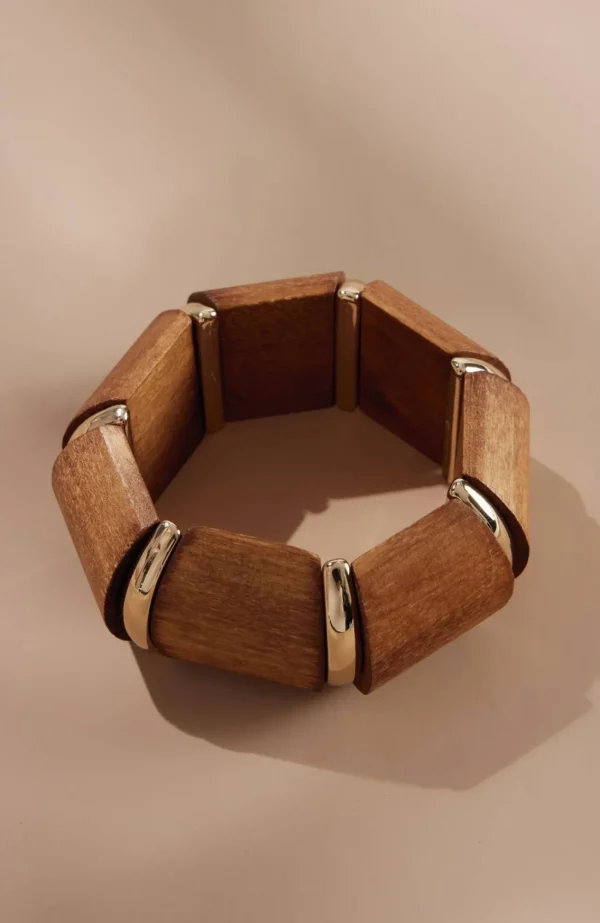 J.Jill Island Cabana Wood Statement Bracelet Brown New