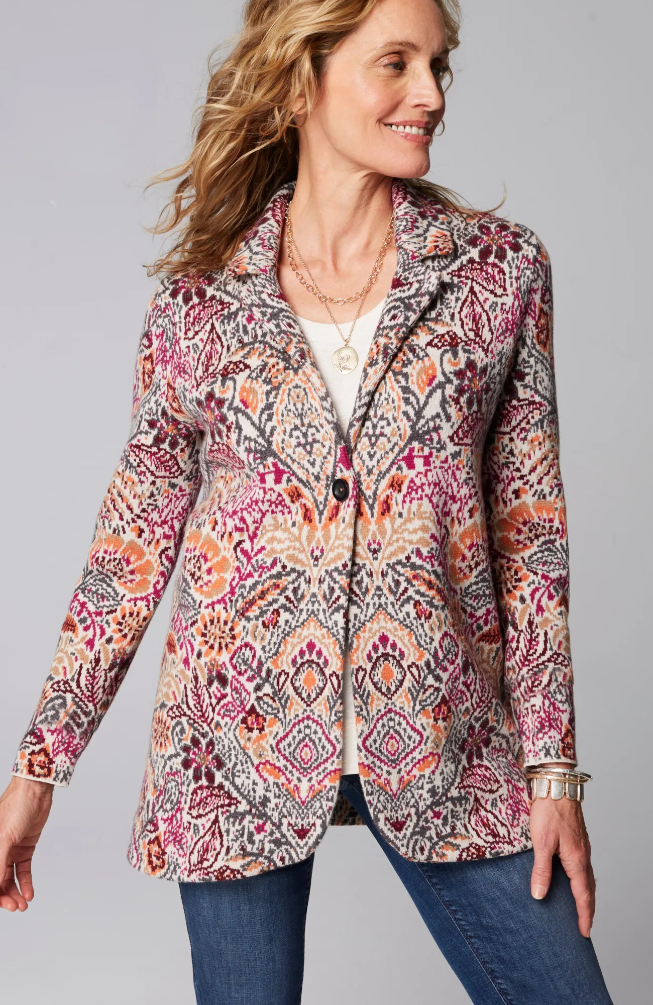 J.Jill Jacquard Sweater Blazer Almond Latte Heather Multi Cheap