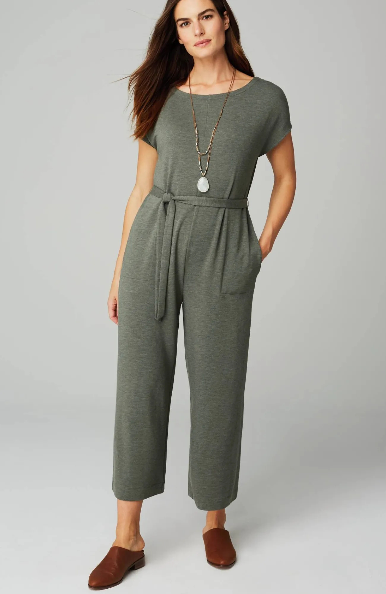 J.Jill Knit Belted Jumpsuit Dry Moss Heather Discount