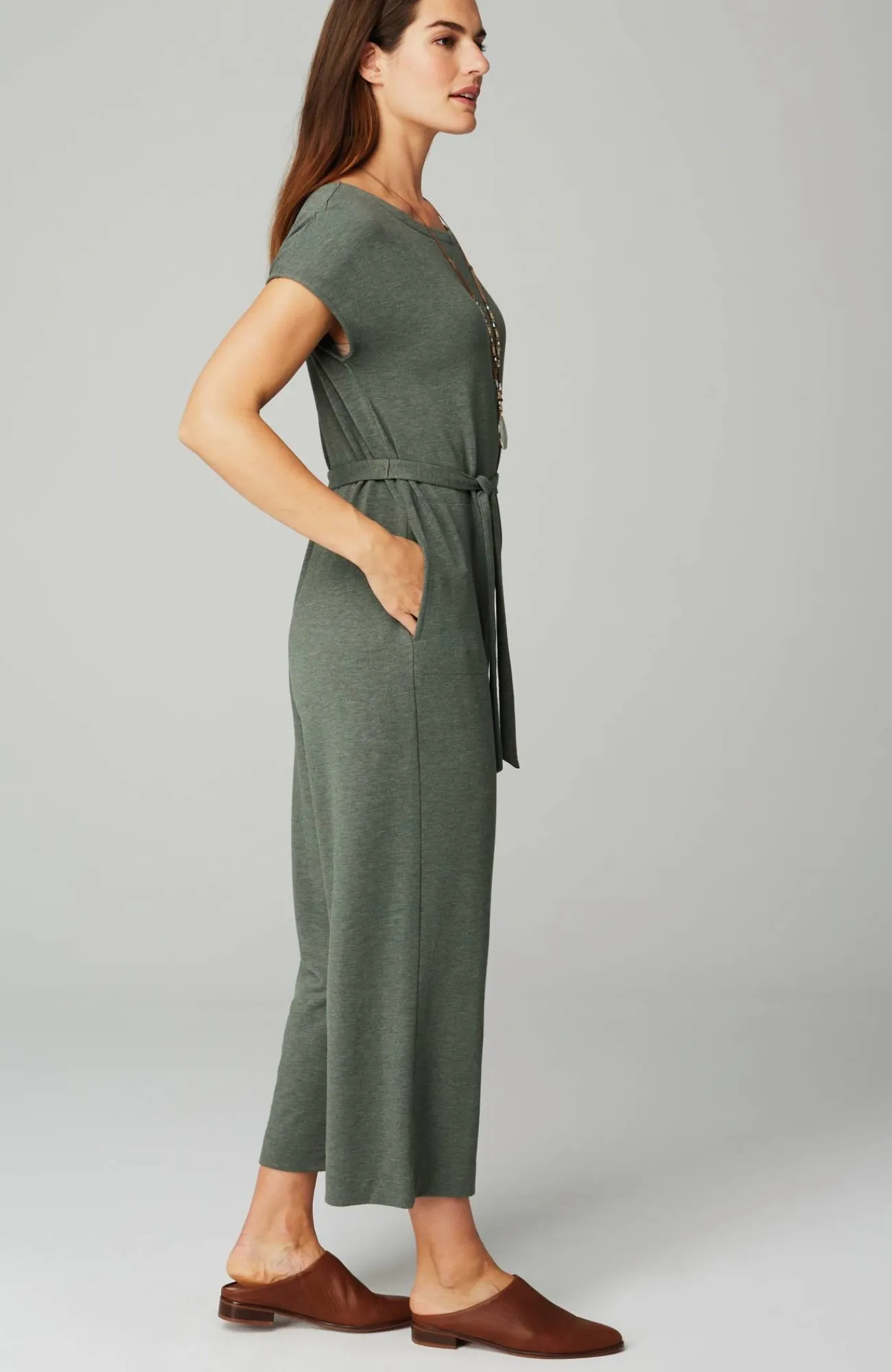 J.Jill Knit Belted Jumpsuit Dry Moss Heather Discount