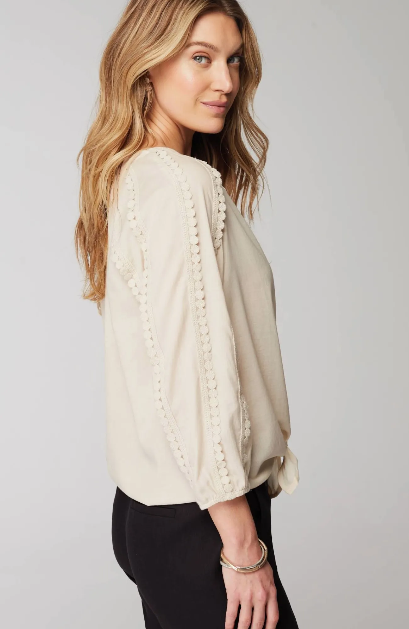 J.Jill Lace-Trimmed Tie-Front Top Barley Cheap