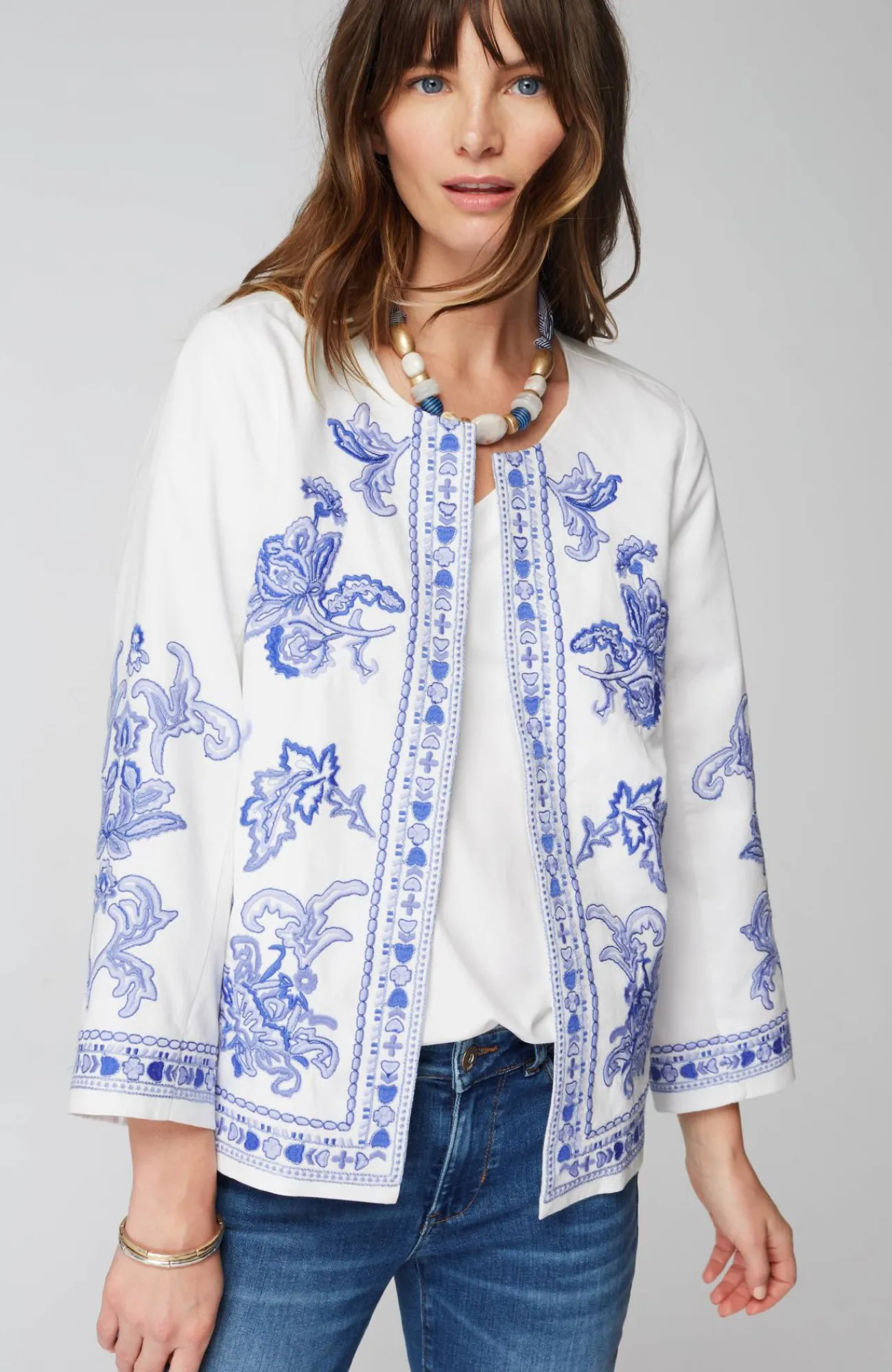 J.Jill Lightweight Embroidered Jacket White Multi Shop